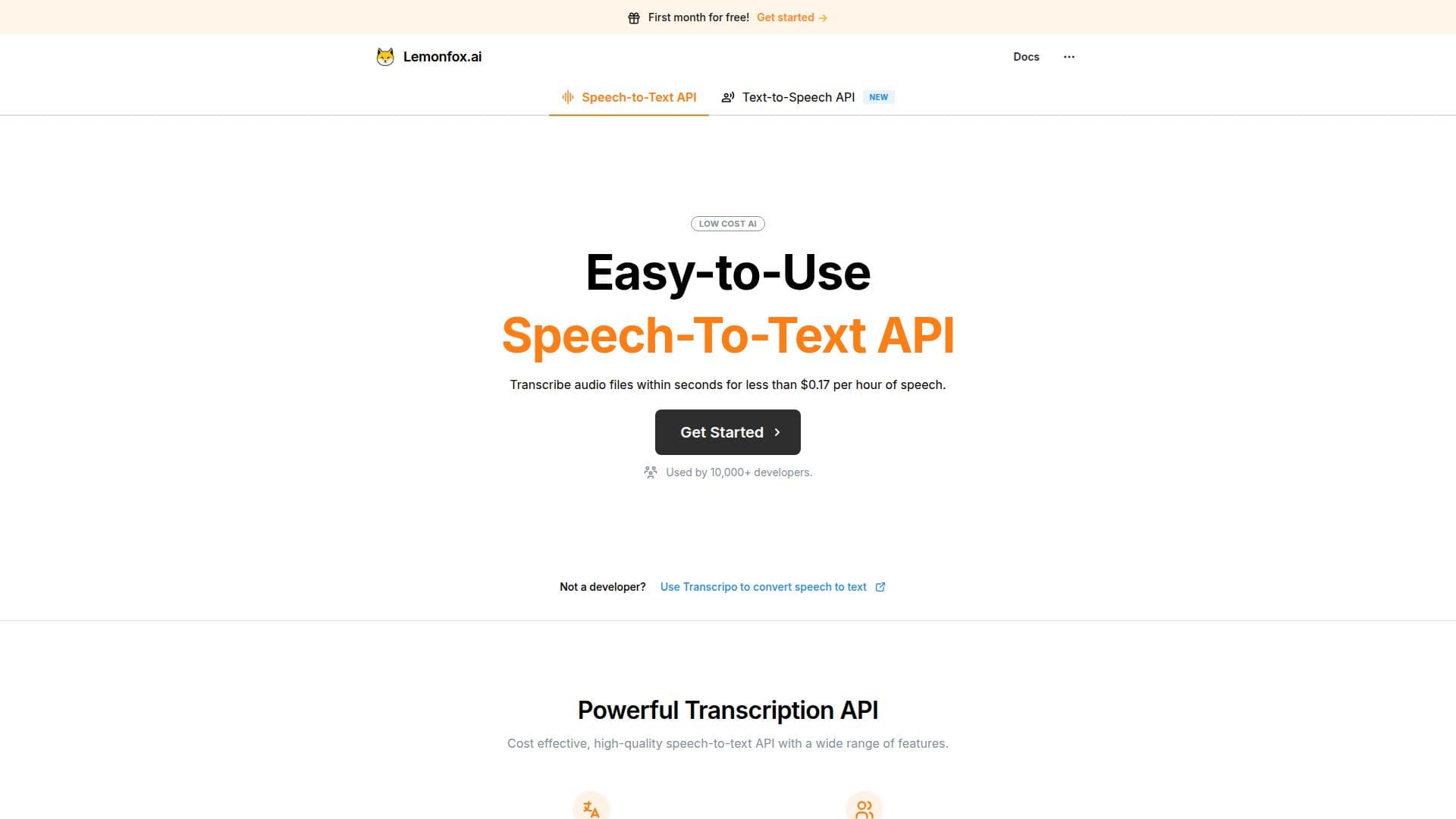 Lemonfox.ai Speech-To-Text API screenshot