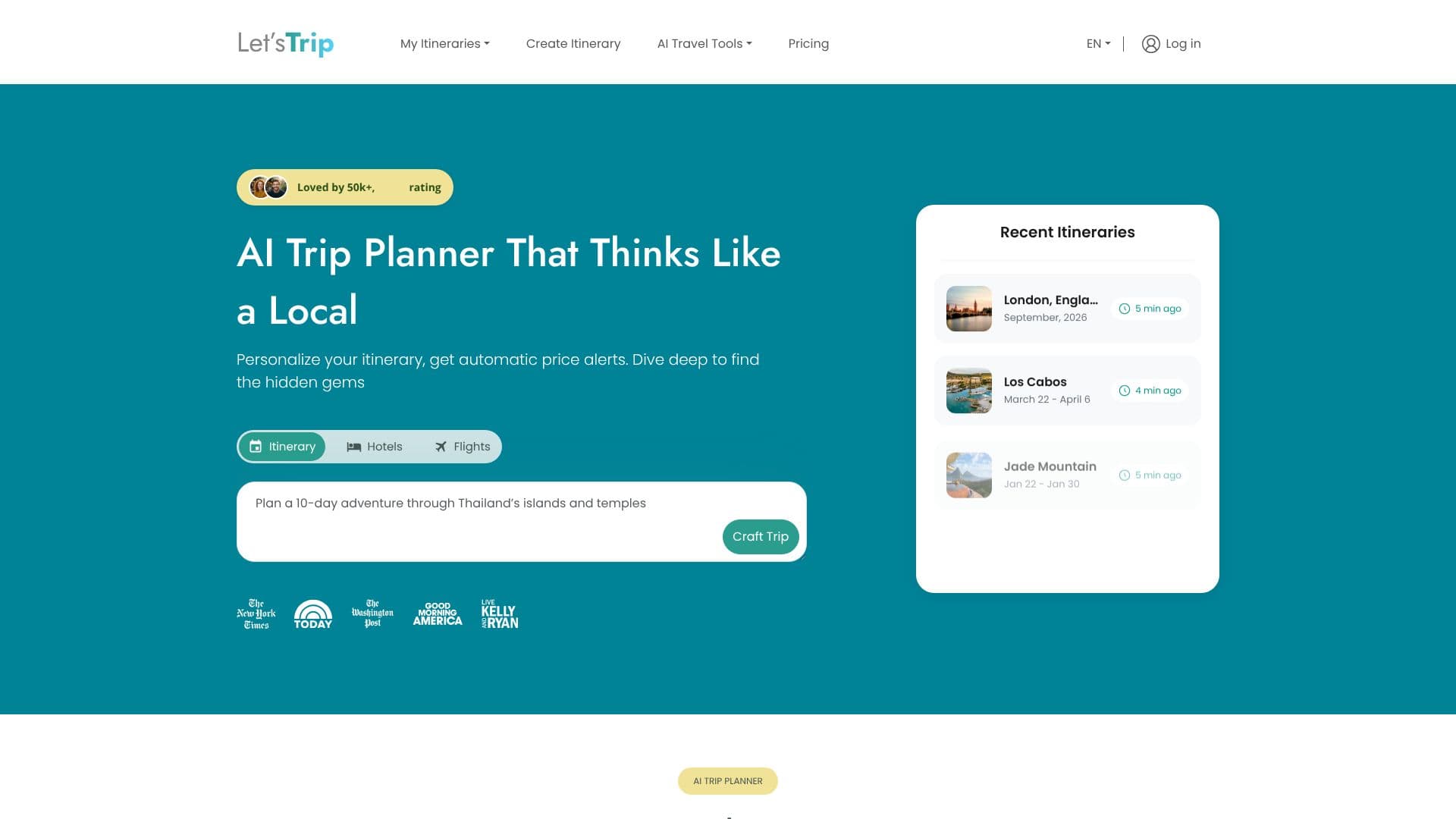 Screenshot von Let's Trip AI Reiseplaner