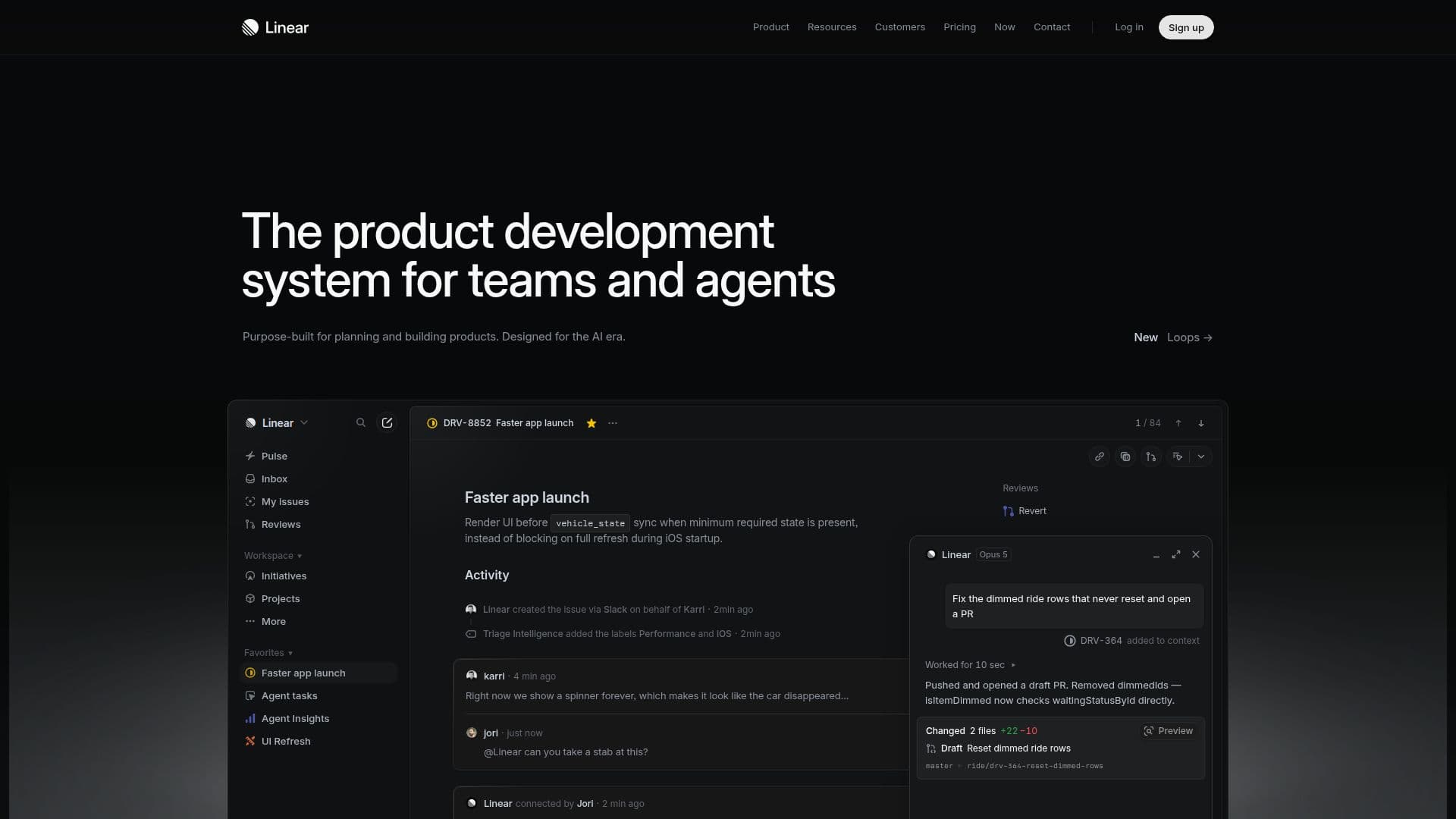 Screenshot von Linear
