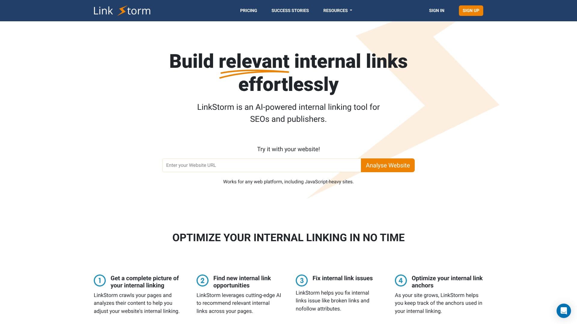Capture d’écran de LinkStorm Outil de Maillage Interne