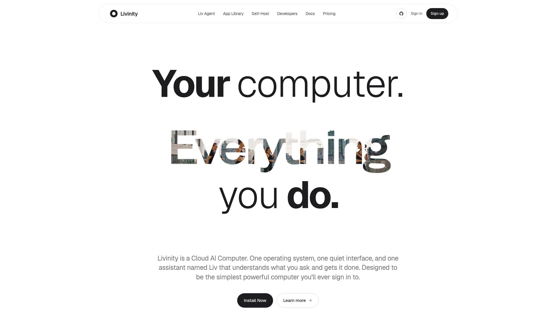 Tangkapan layar Livinity — Komputer AI Cloud Anda Sendiri