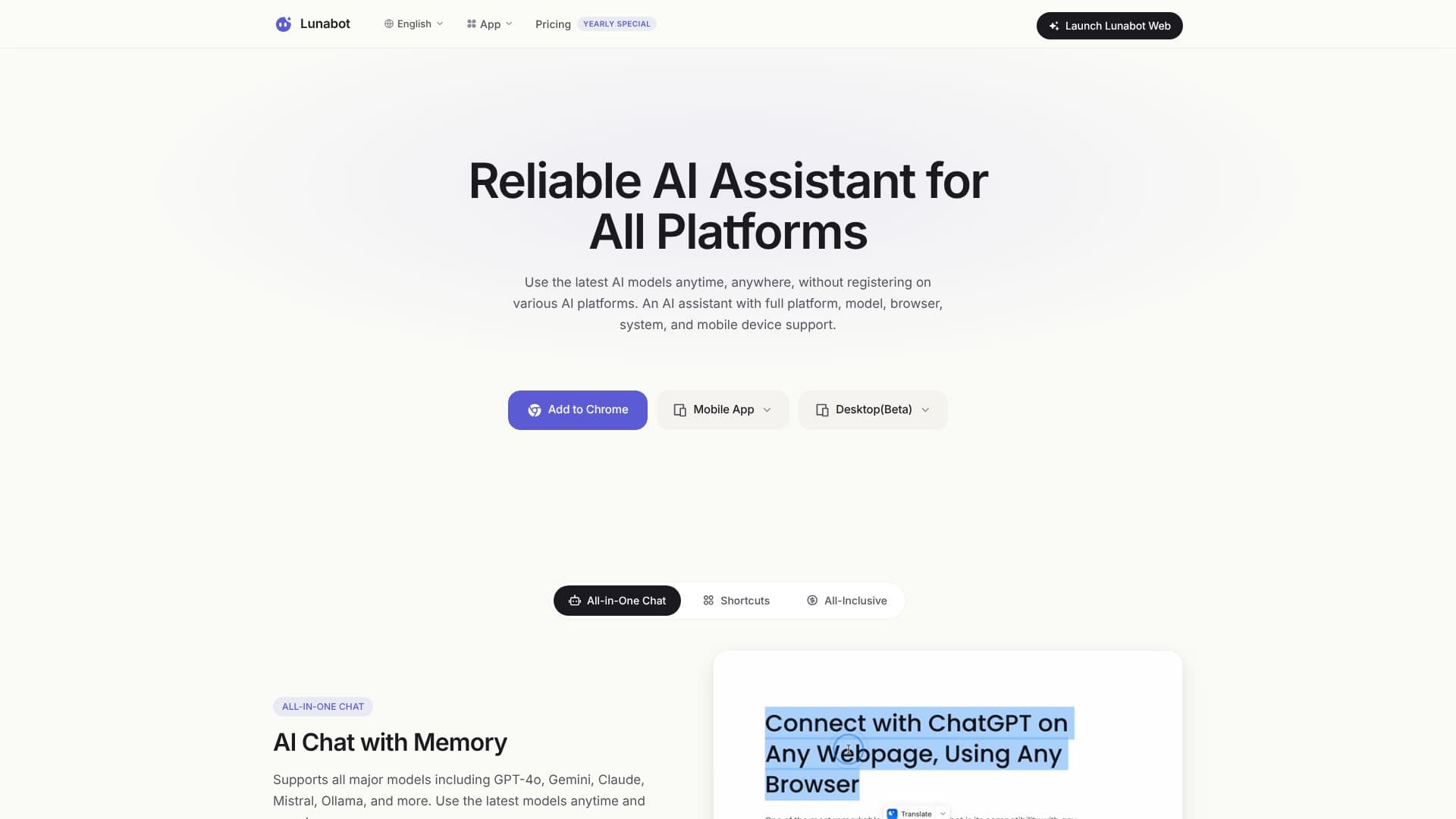 Capture d’écran de Lunabot AI Assistant