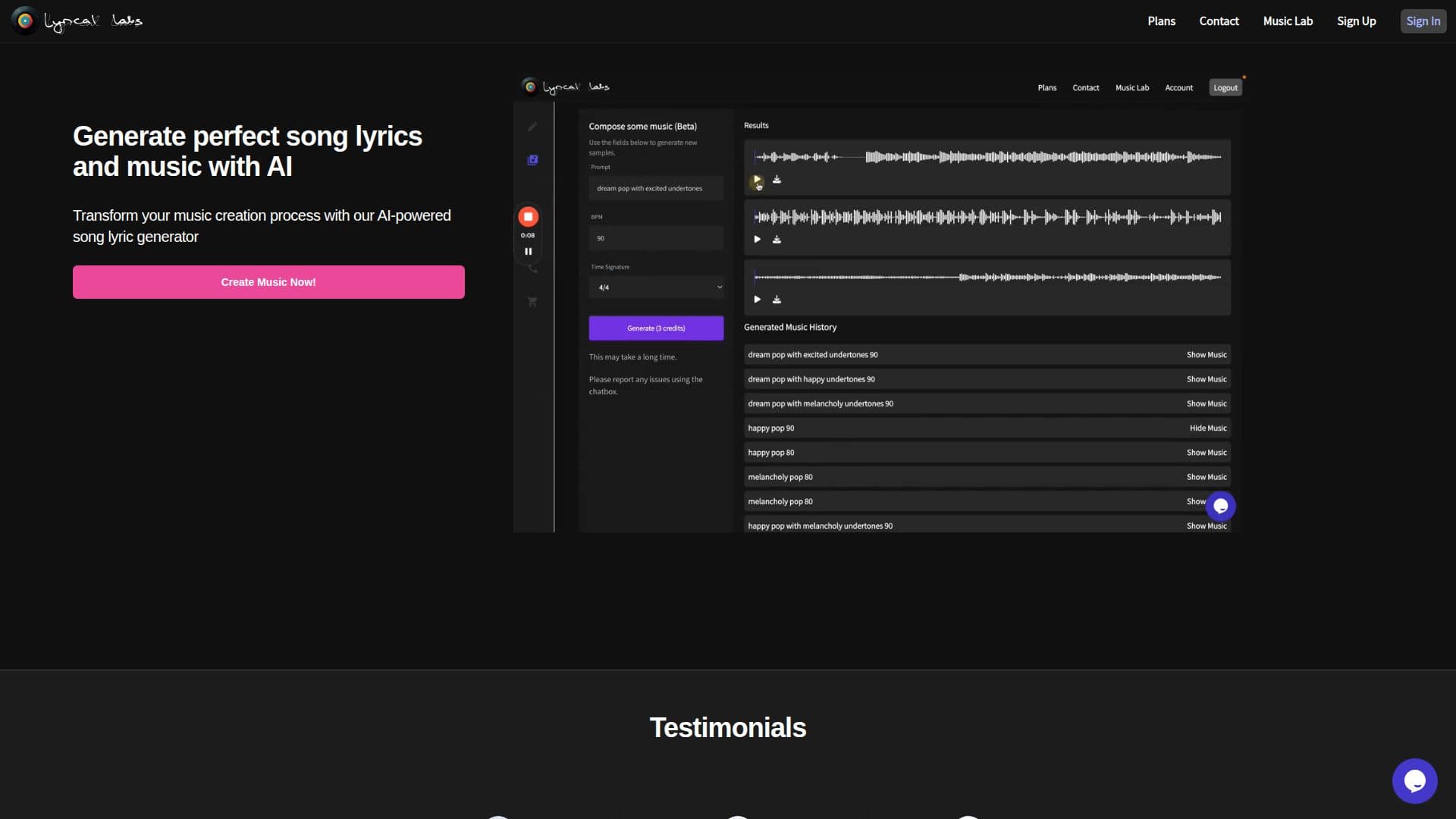 Lyrical Labs AI 음악 생성기 screenshot