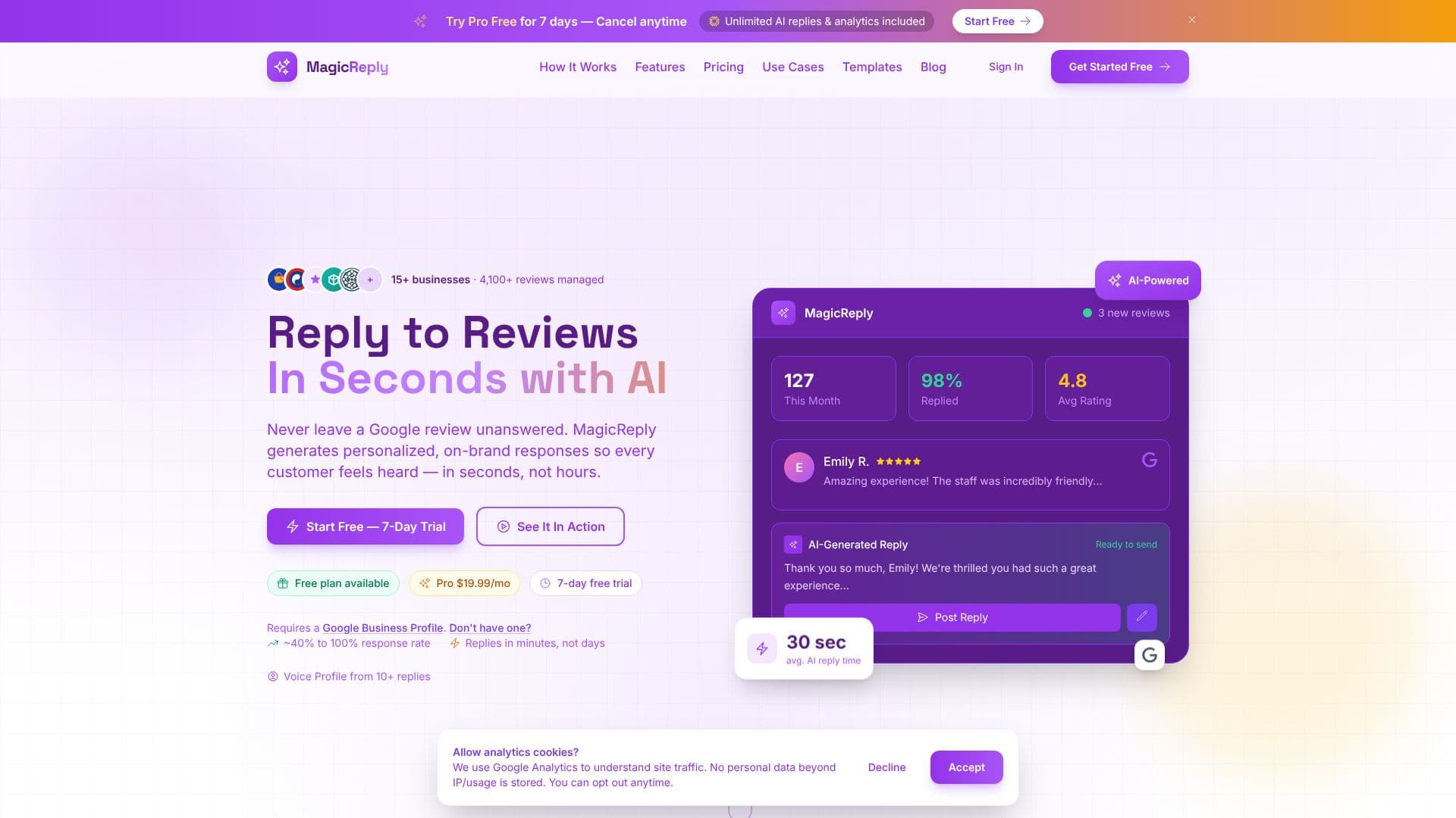 لقطة شاشة لـ مولد مراجعات الذكاء الاصطناعي MagicReply