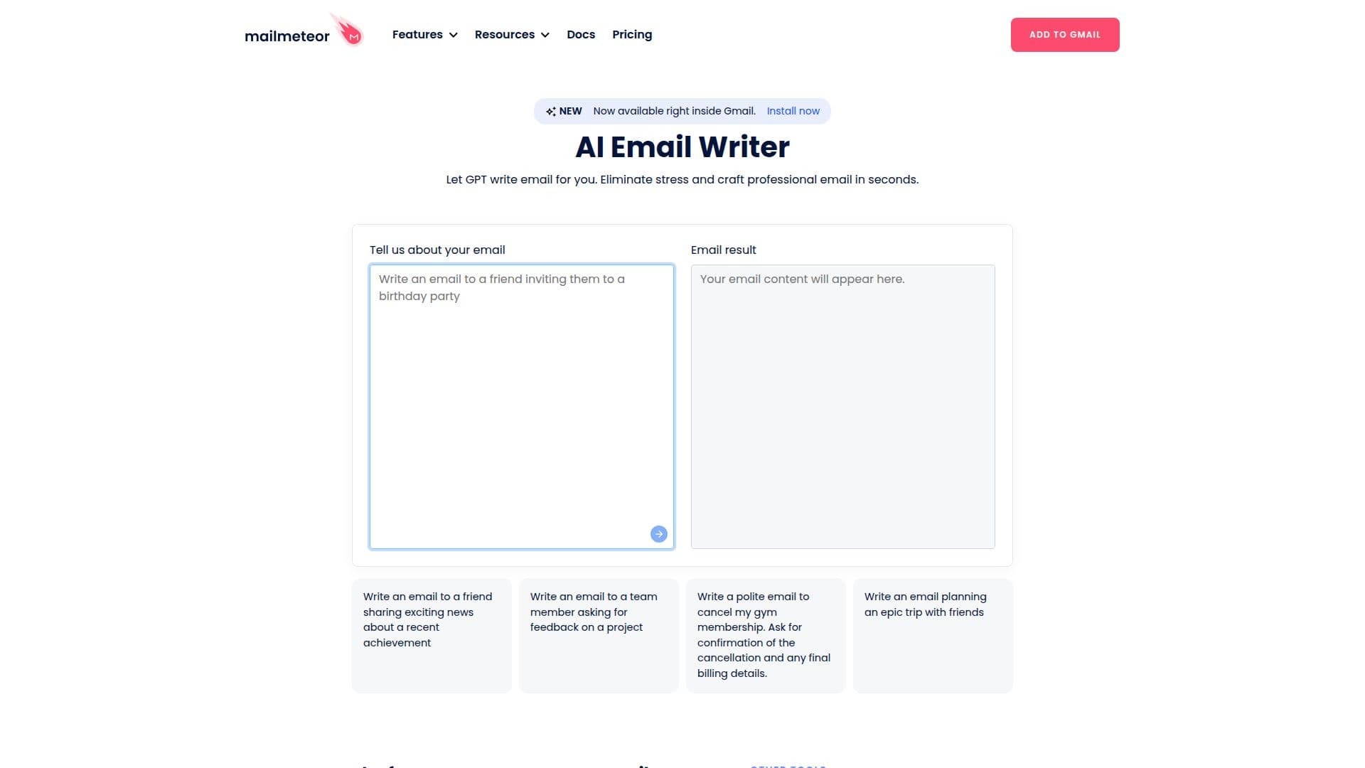 Capture d’écran de Mailmeteor AI Email Writer