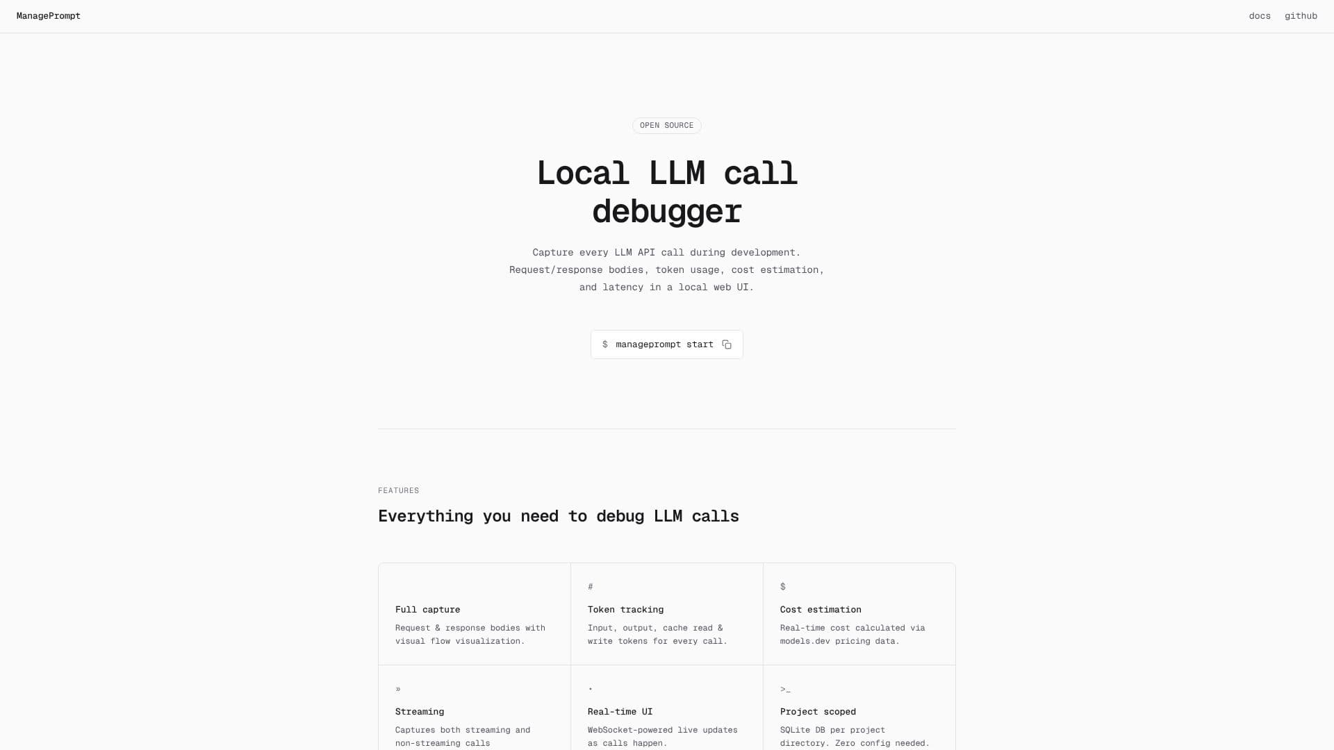 Скриншот ManagePrompt LLM Debugger