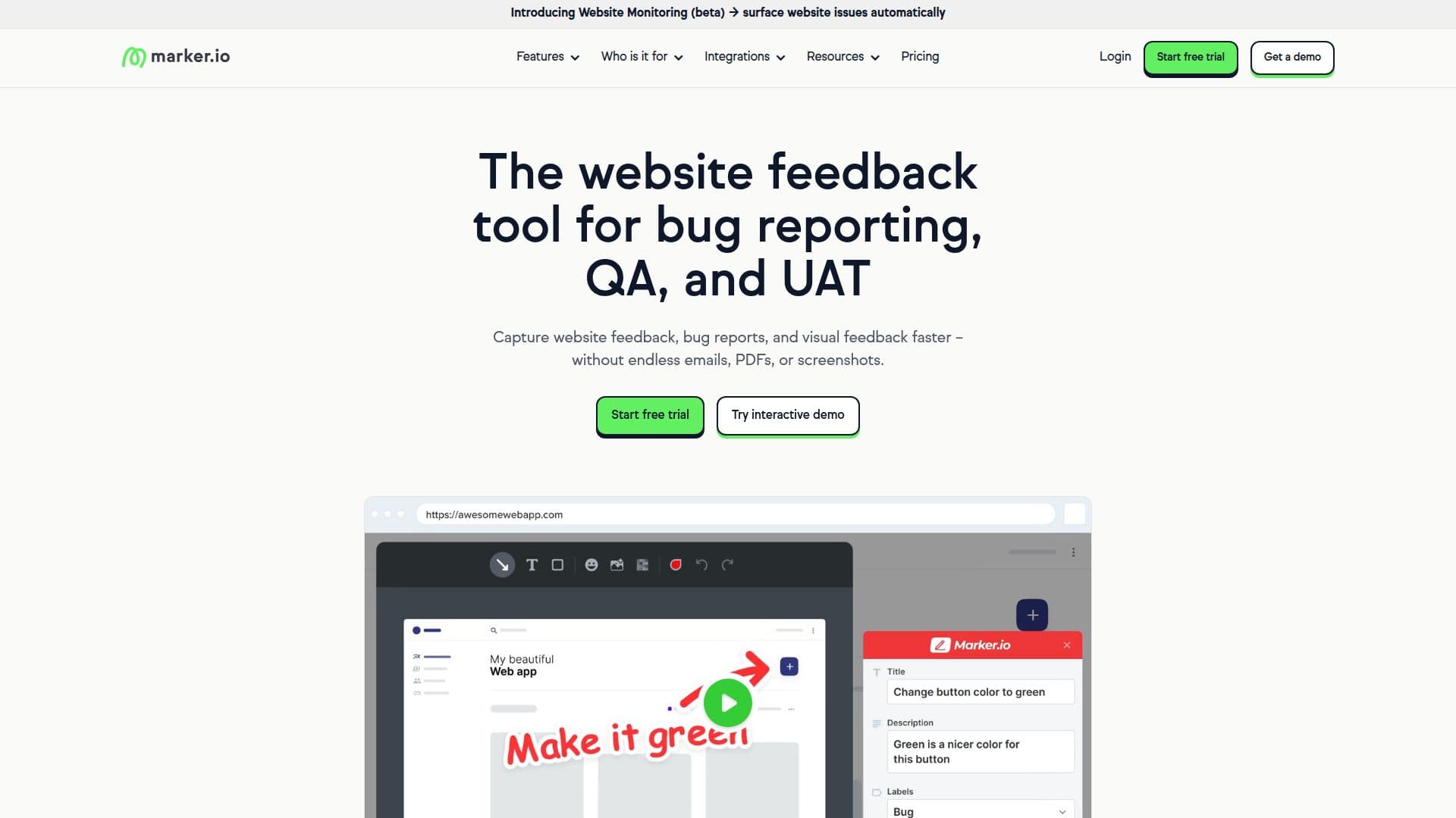 Screenshot von Marker.io: Feedback- und Fehlerberichterstattungstool