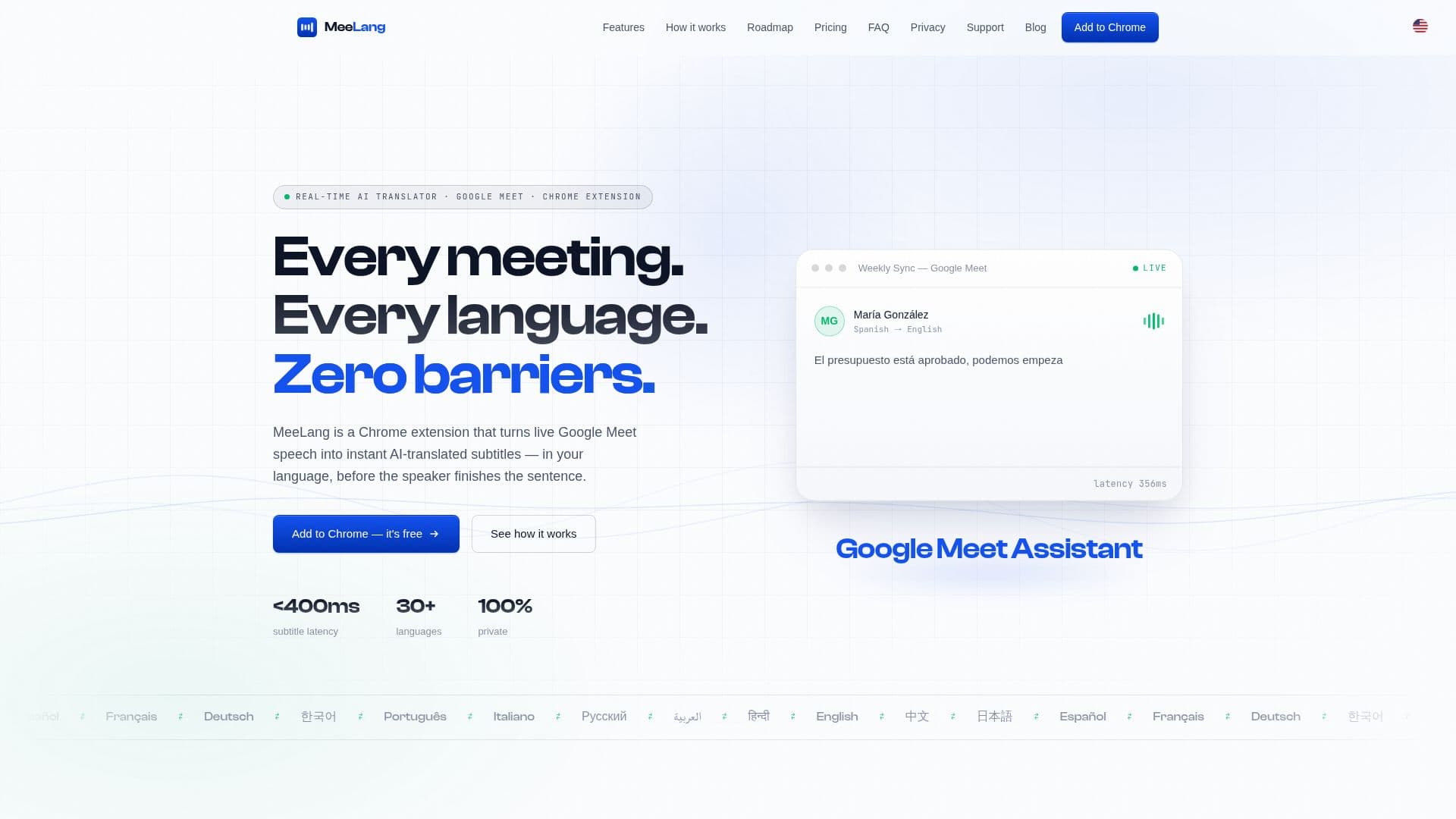 MeeLang Google Meet Übersetzer screenshot
