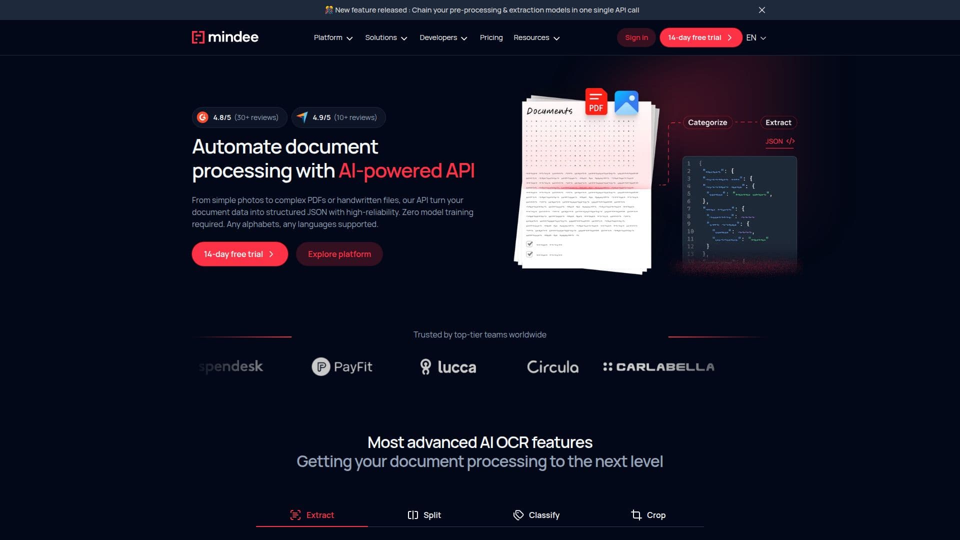 Capture d’écran de API de Traitement de Documents AI - Mindee