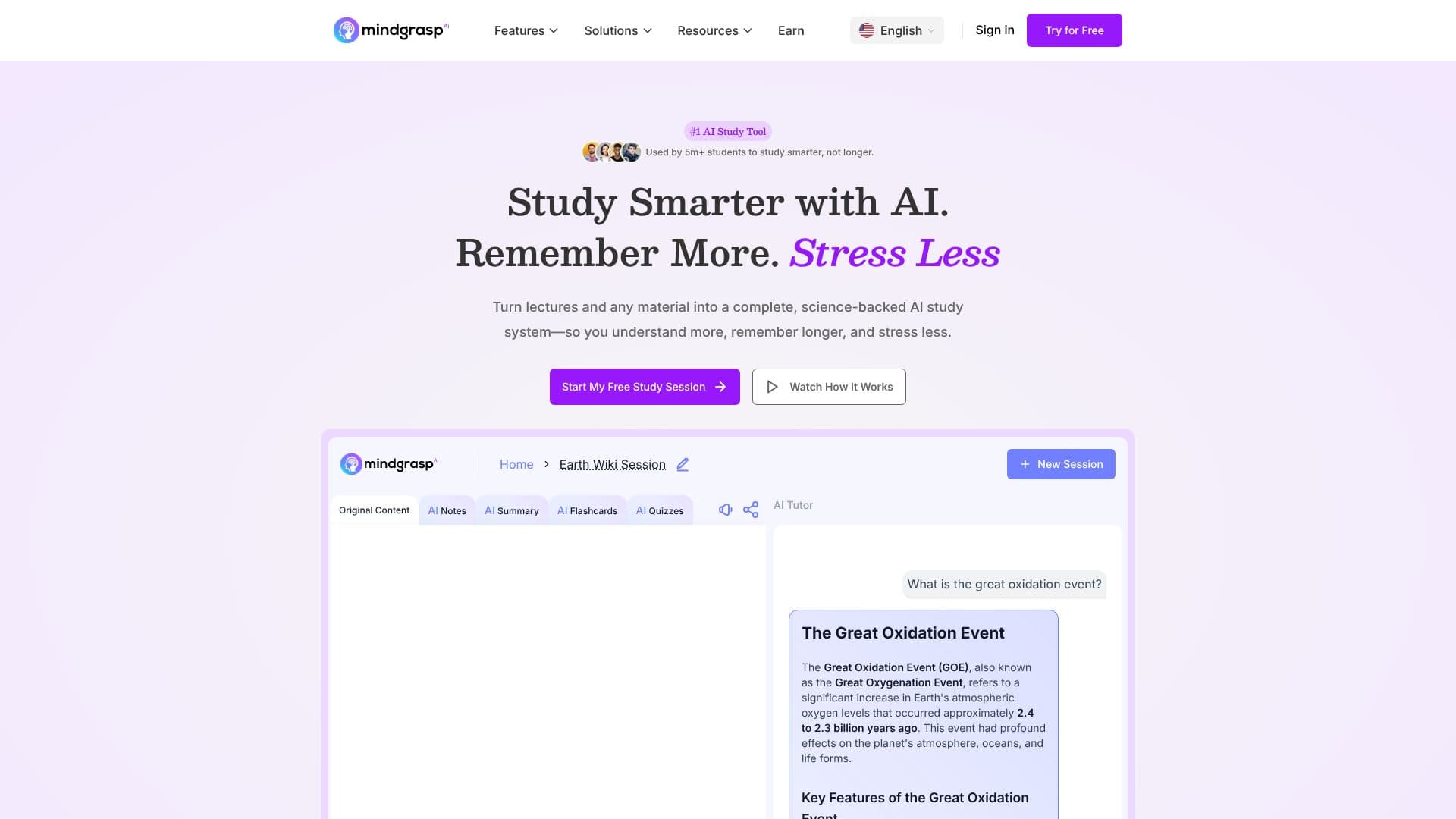 لقطة شاشة لـ أداة الدراسة بالذكاء الاصطناعي Mindgrasp