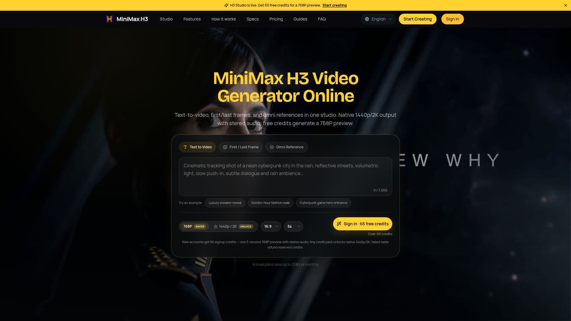 Screenshot von MiniMax H3 Video Generator Online