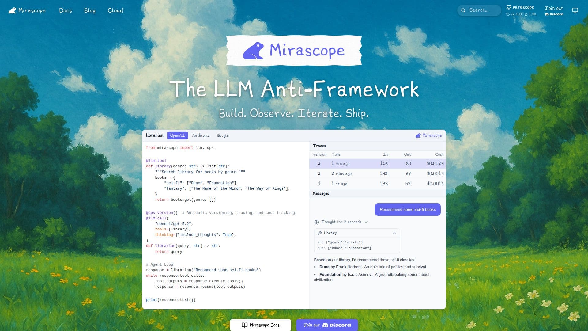 Mirascope AI Toolkit screenshot
