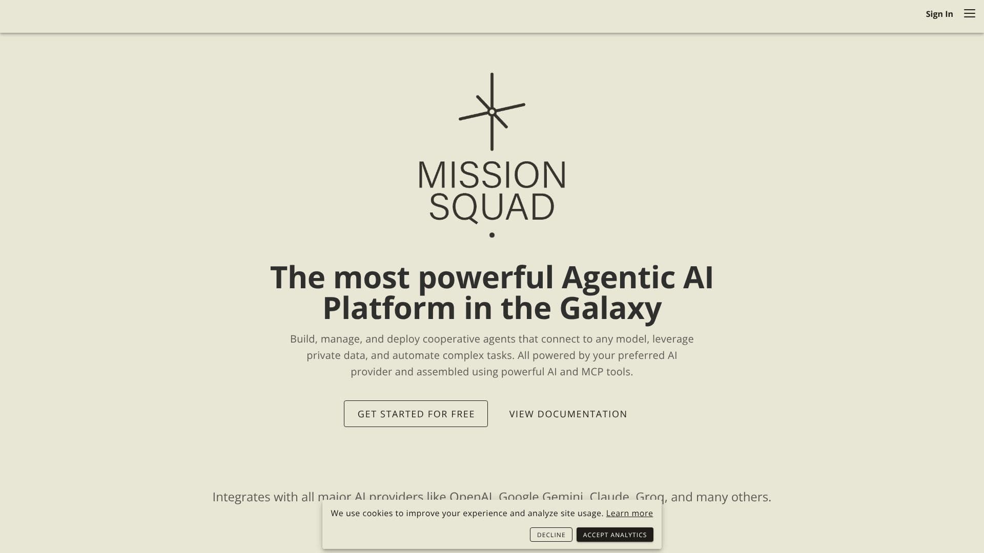 Screenshot von MissionSquad.ai Agent Platform