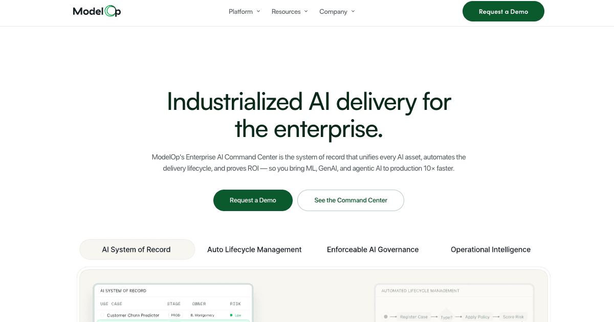 ModelOp Enterprise AI Command Center screenshot