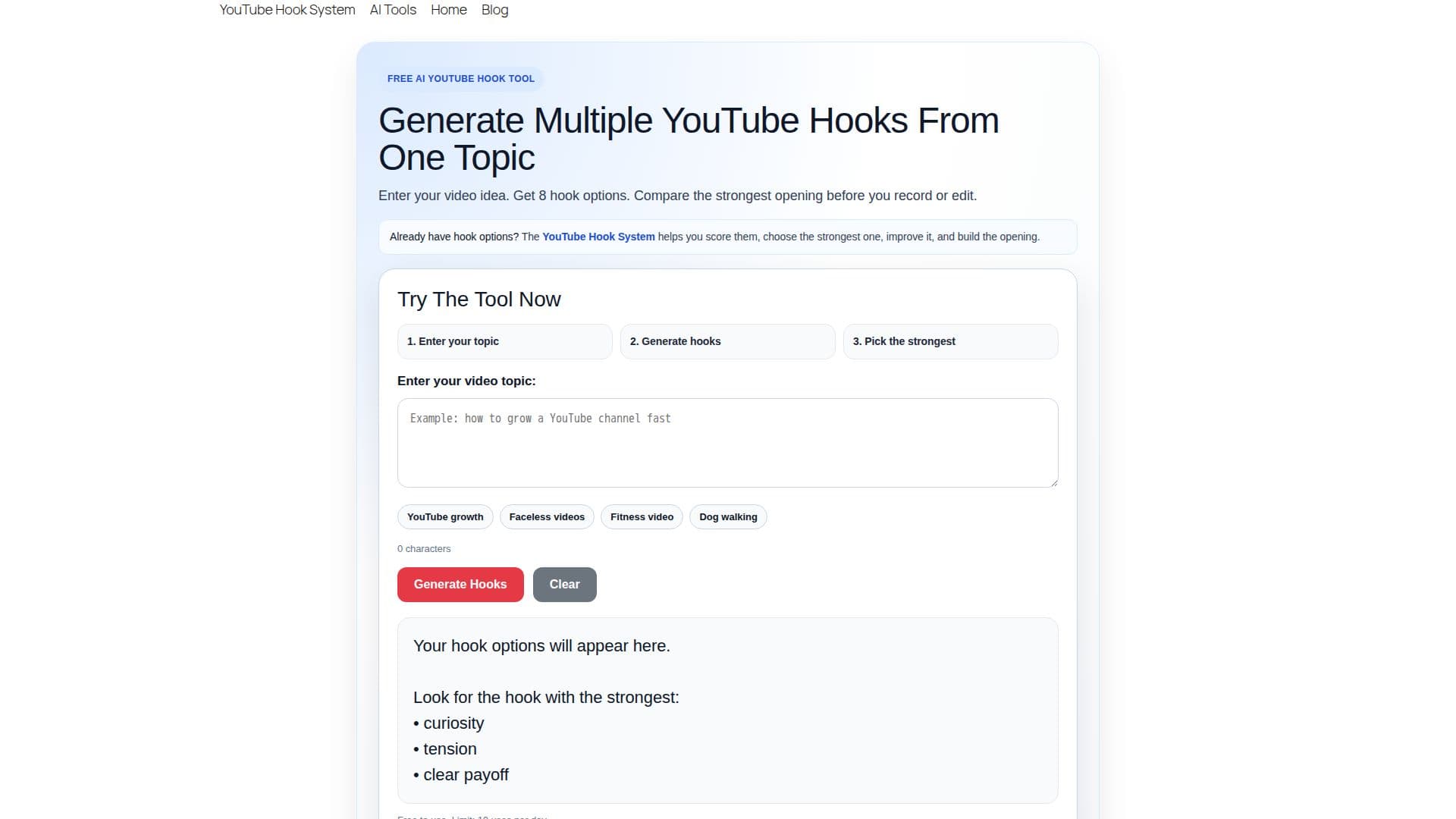 Capture d’écran de Générateur de Hooks YouTube Mokool AI