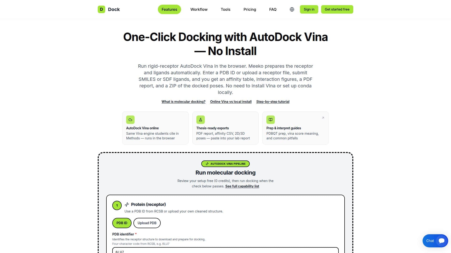 Tangkapan layar Docking Satu Klik — AutoDock Vina Online