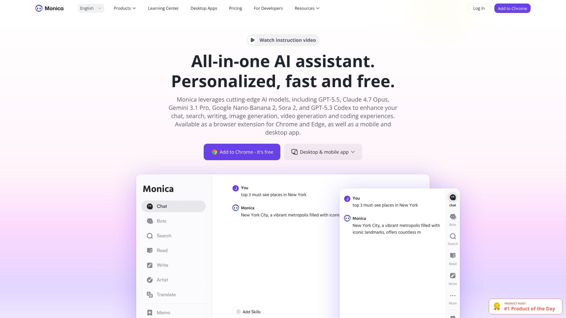 Monica AI Assistant screenshot
