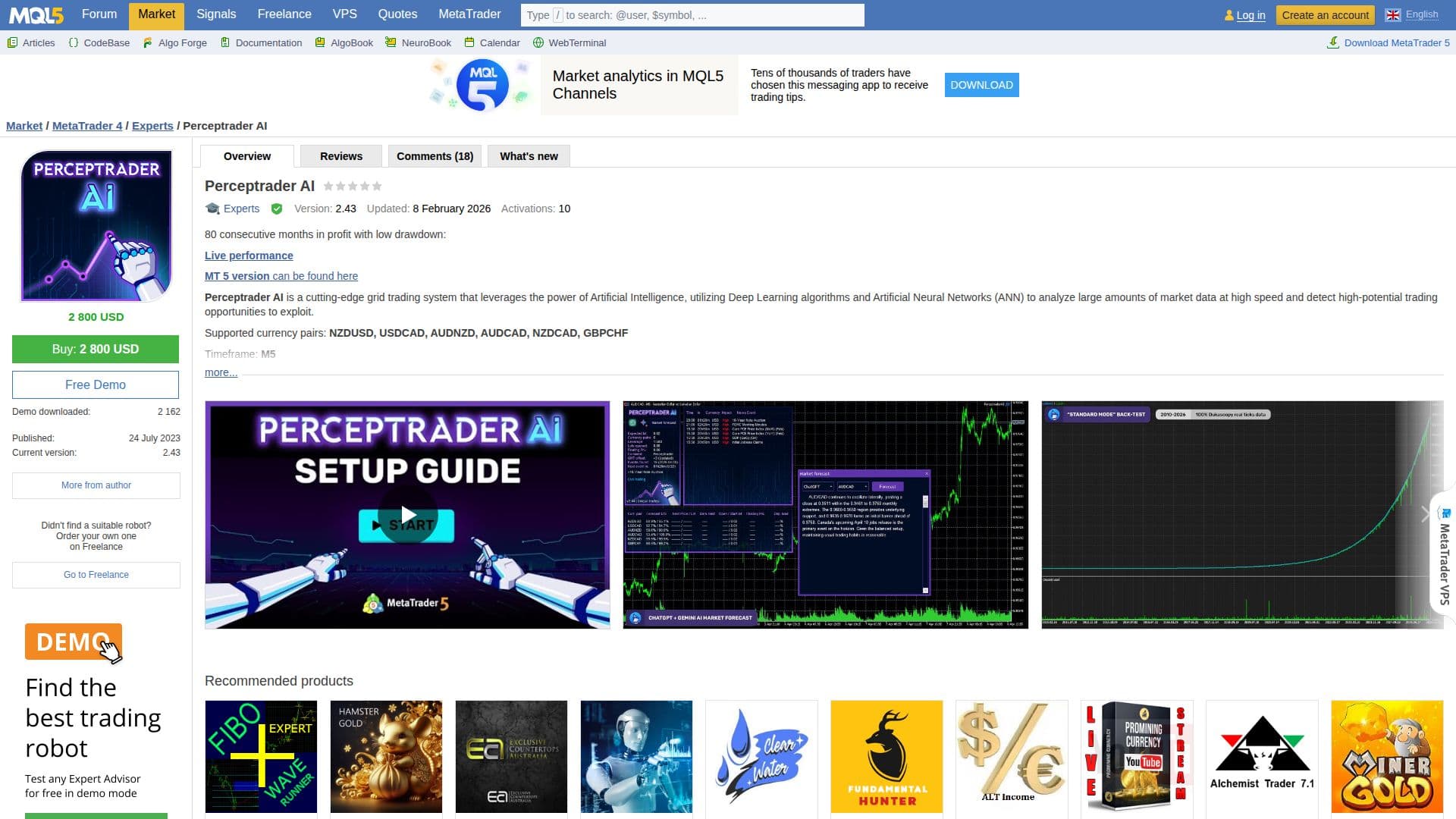 لقطة شاشة لـ روبوت التداول Perceptrader AI
