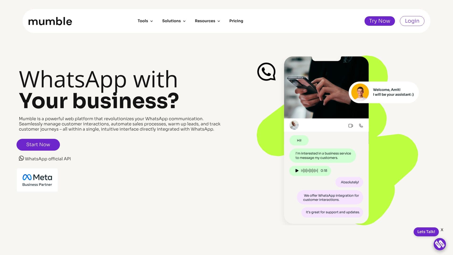 Screenshot von Mumble WhatsApp Business API