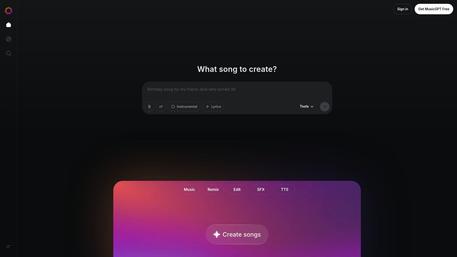 Screenshot von MusicGPT