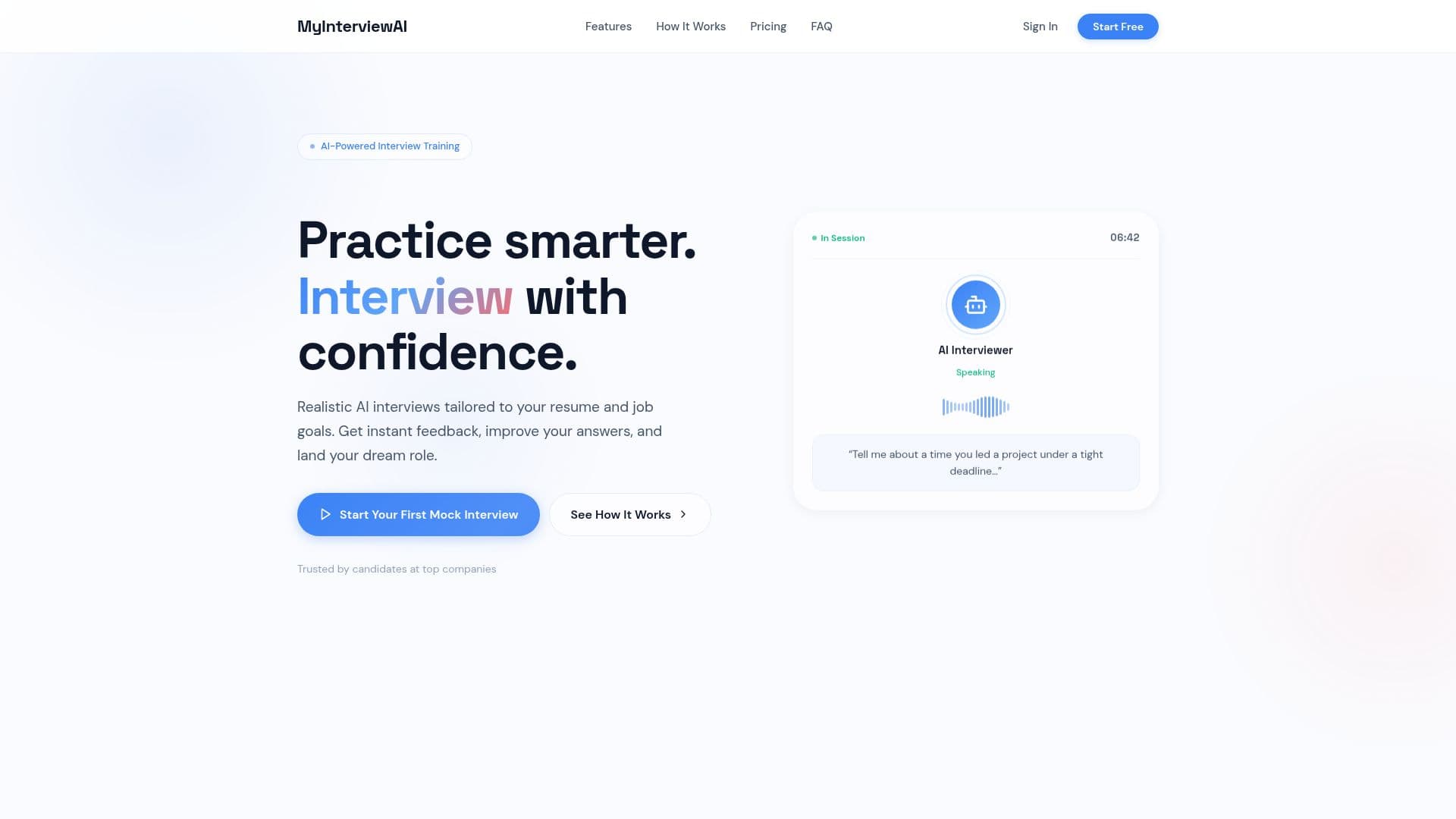 myInterview AI Mock Interview Tool screenshot