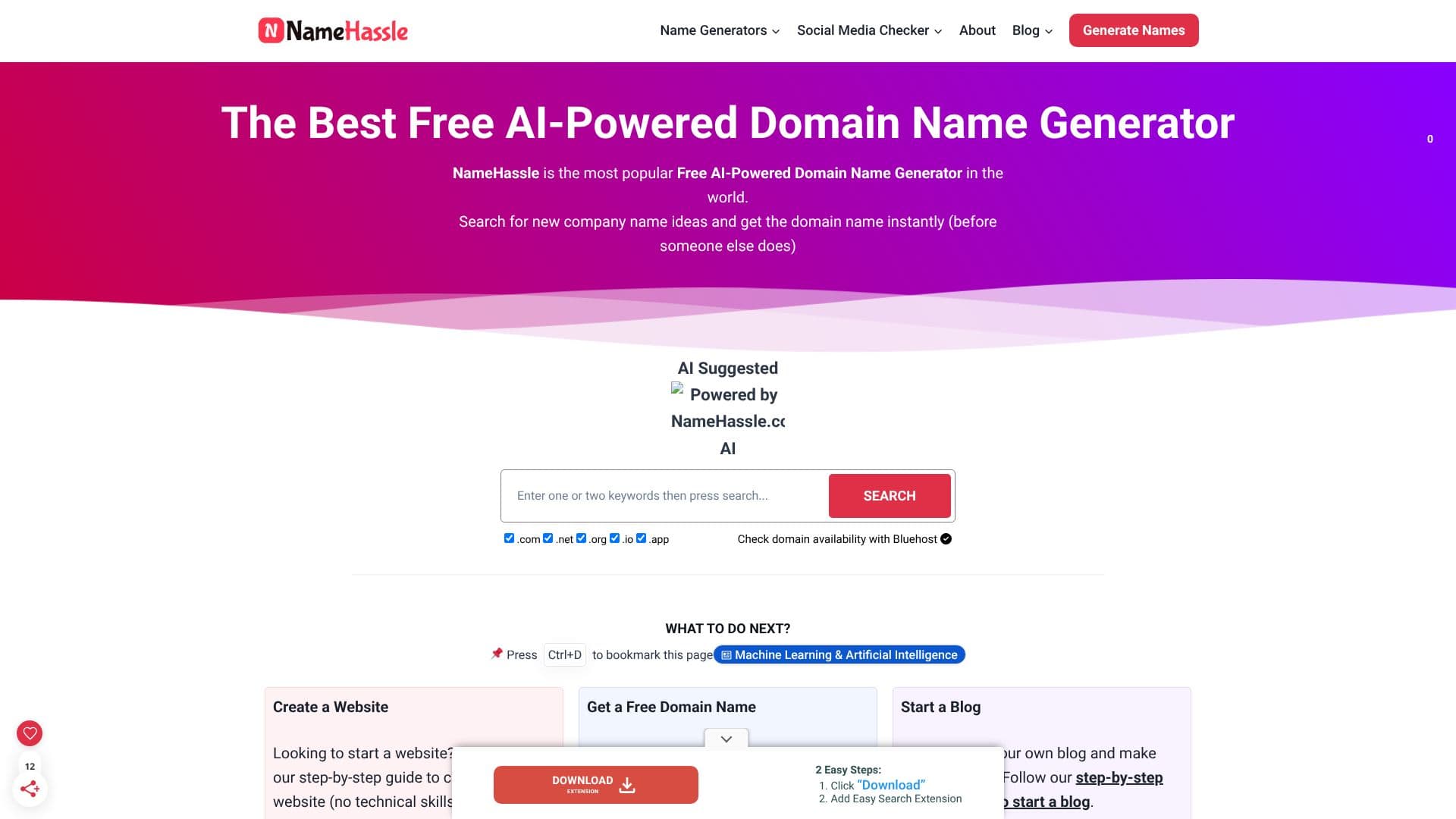 Tangkapan layar Generator Nama Domain NameHassle