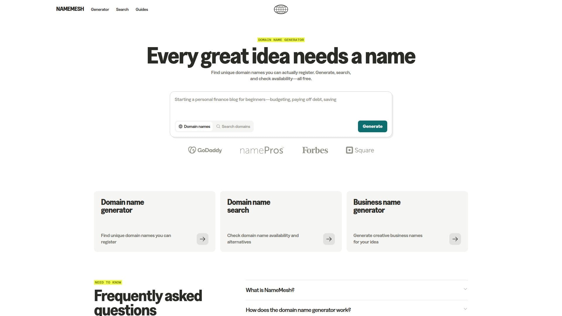 NameMesh – Domain and Business Name Generator screenshot