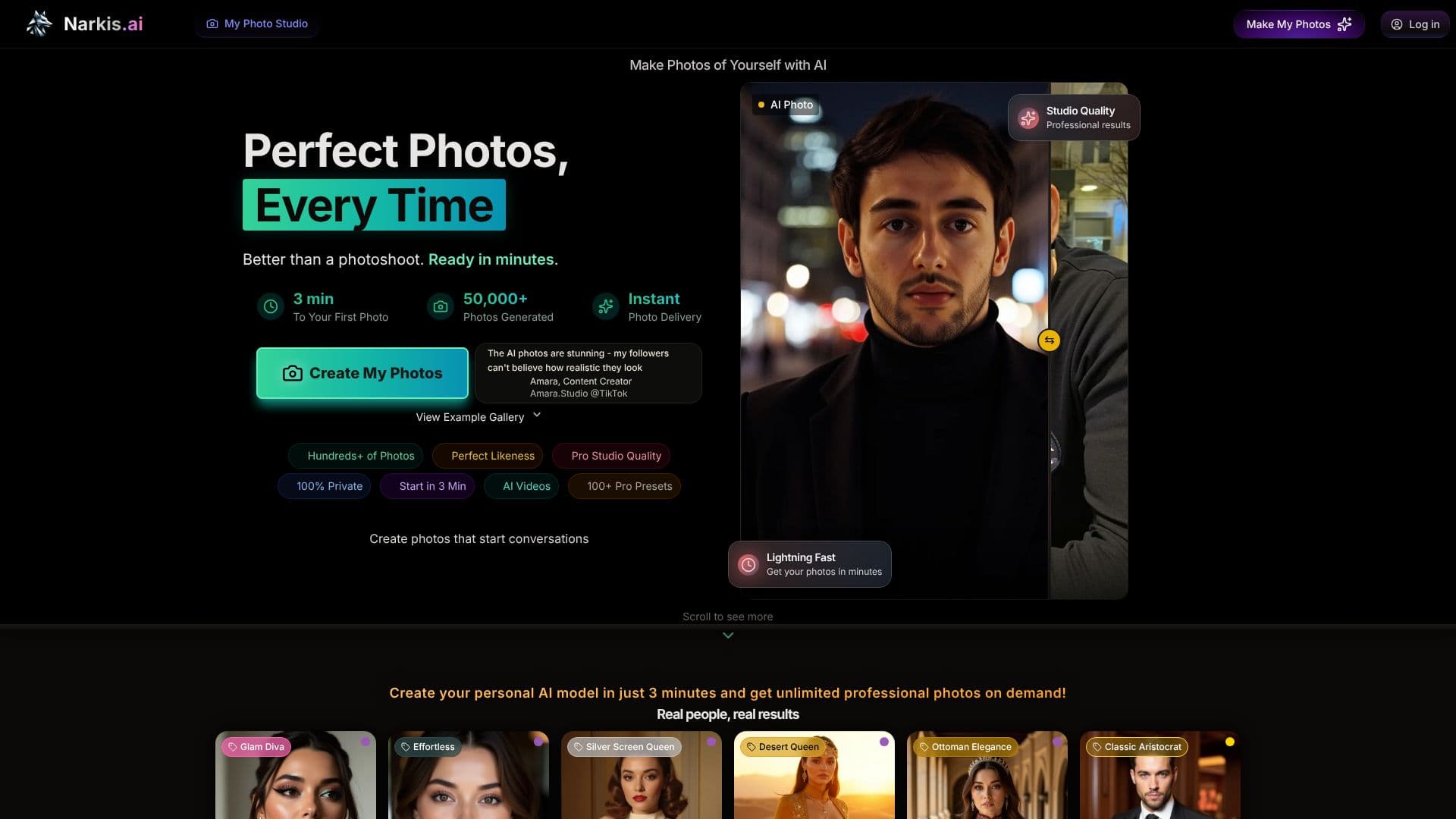 Screenshot von Narkis.ai - KI-Fotos