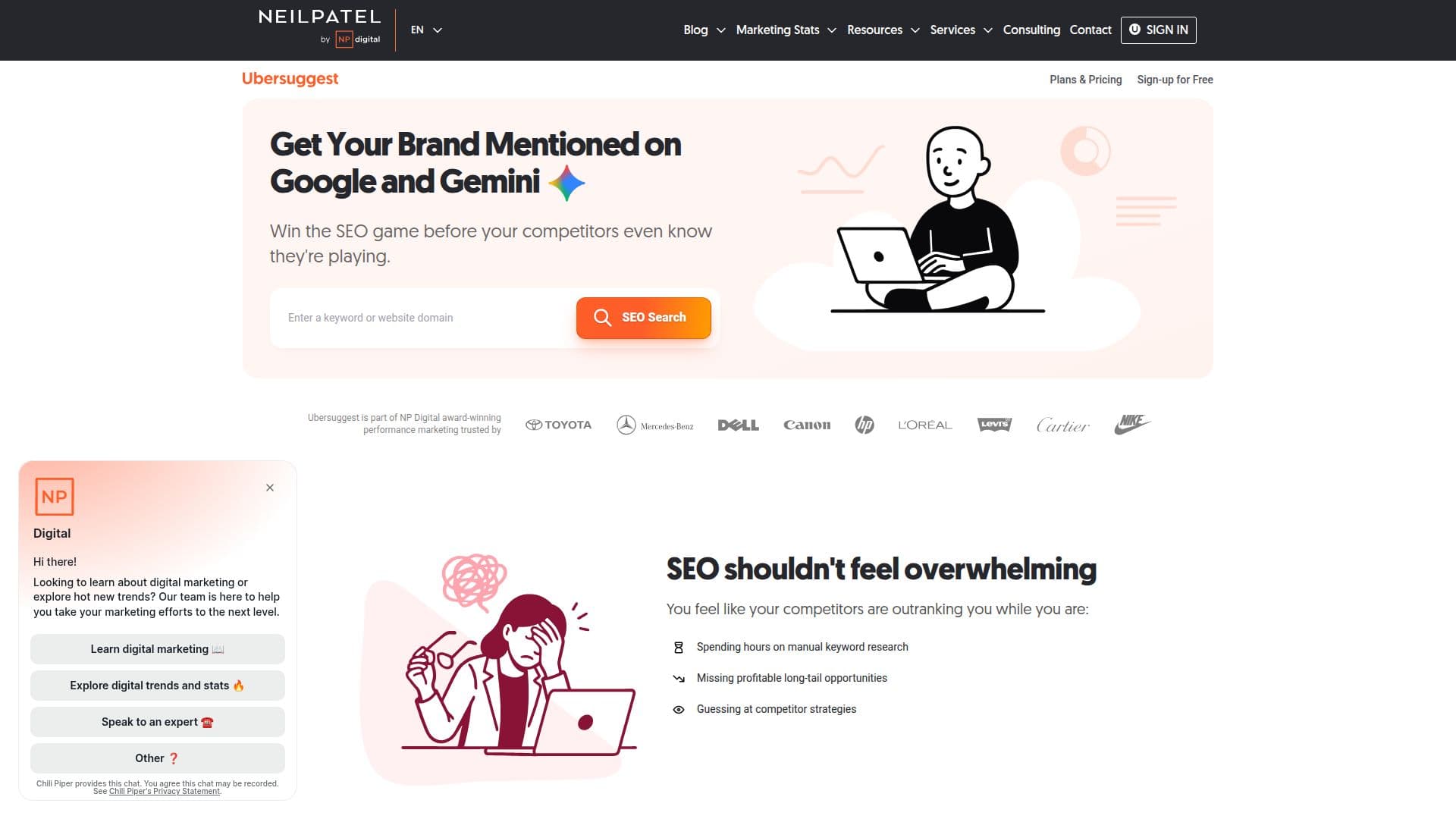 Ubersuggest: أداة مجانية للبحث عن الكلمات الرئيسية screenshot