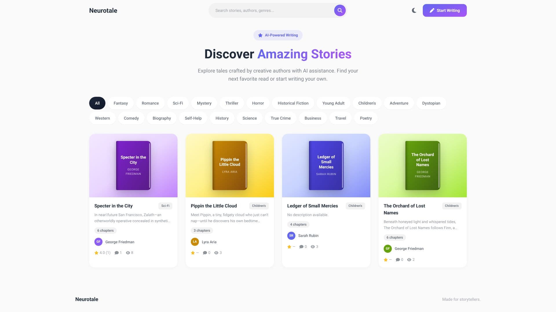 Neurotale AI Writing Tool screenshot