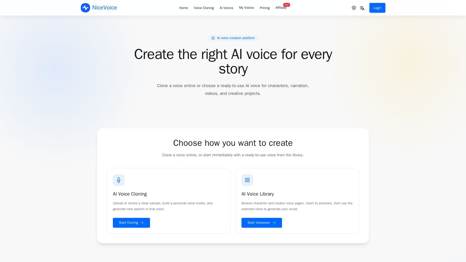 NiceVoice - AI Voice Creation Platform screenshot