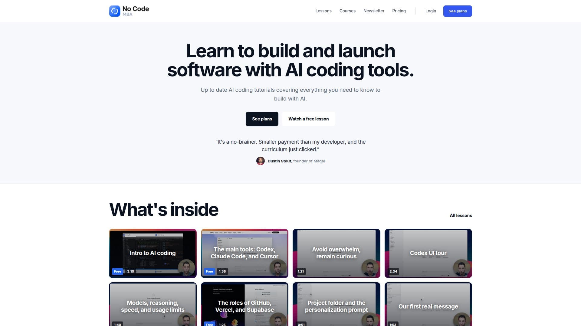 NoCode MBA Courses screenshot