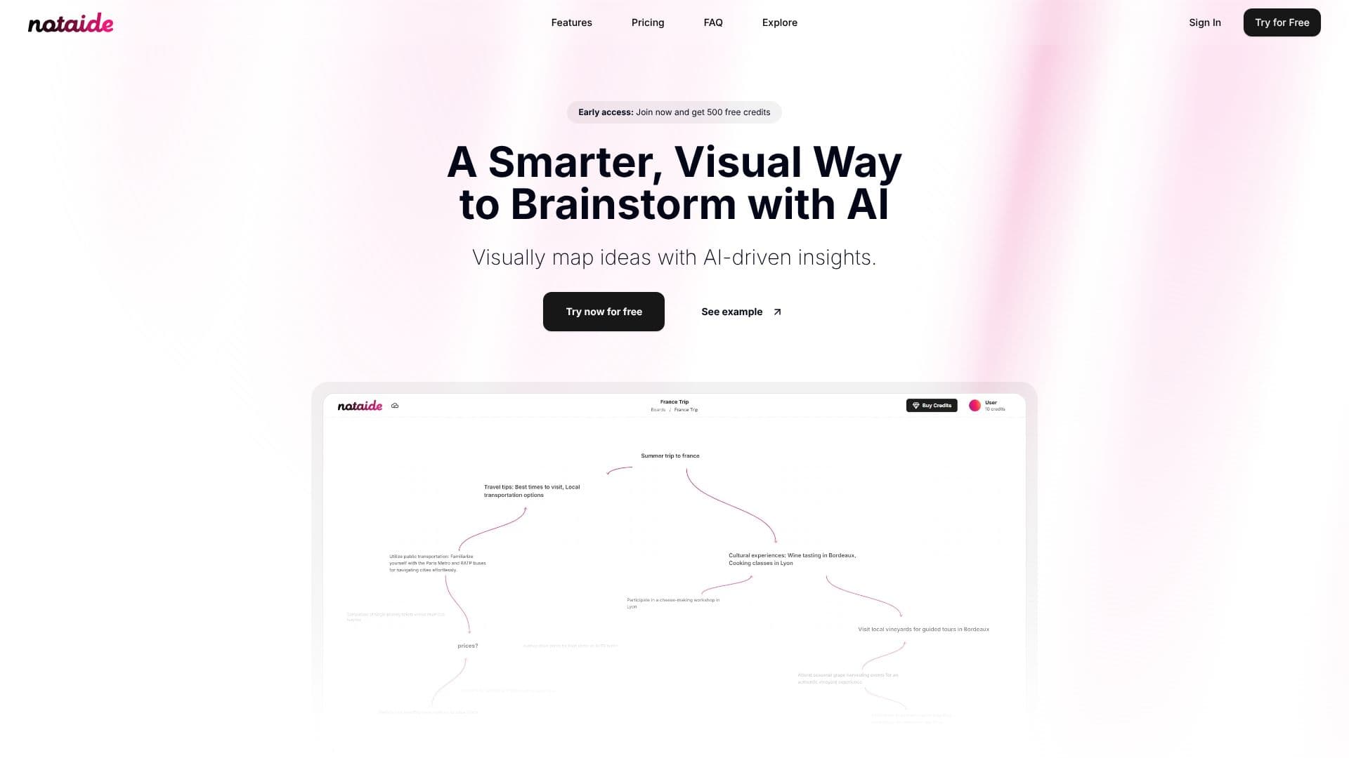 Tangkapan layar Notaide: Brainstorming Visual AI