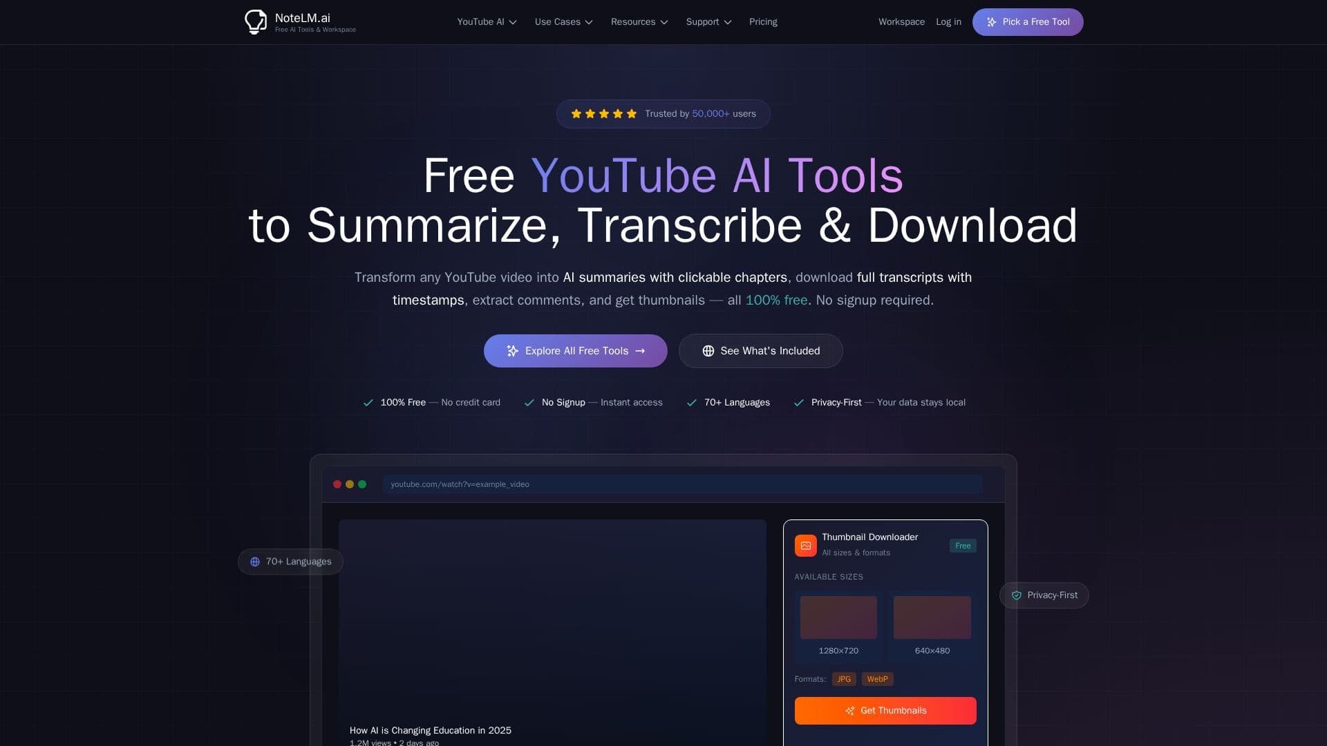 NoteLM.ai — YouTube AI Tools screenshot