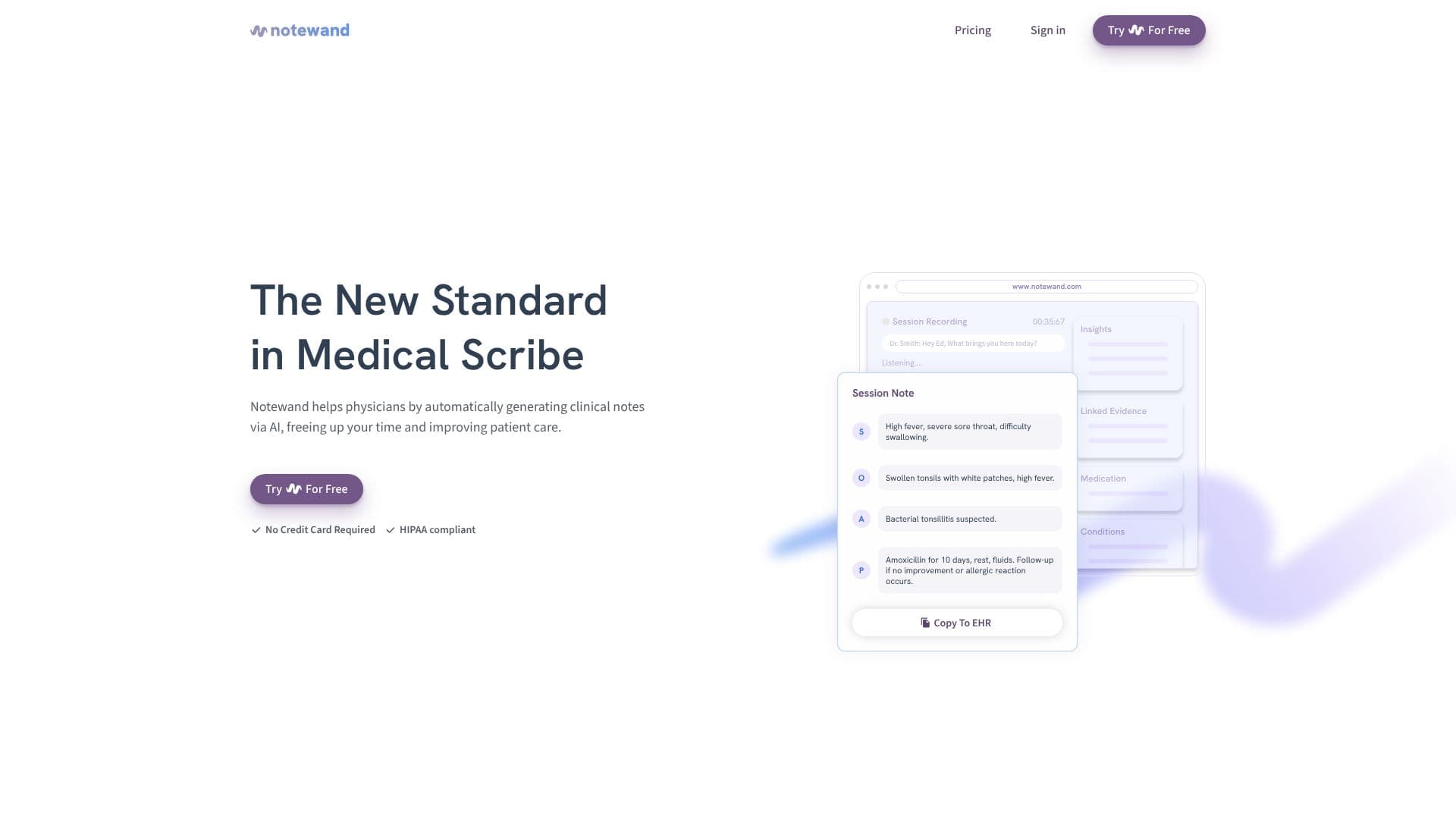 Screenshot von Notewand AI Medical Scribe