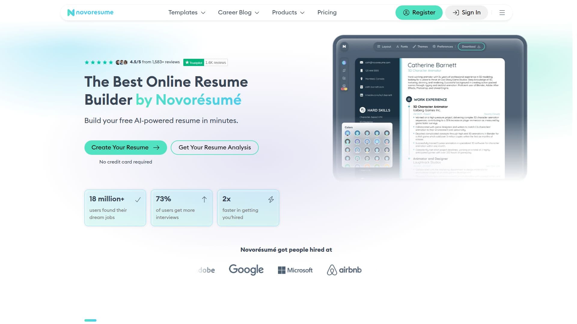 Screenshot von Novoresume
