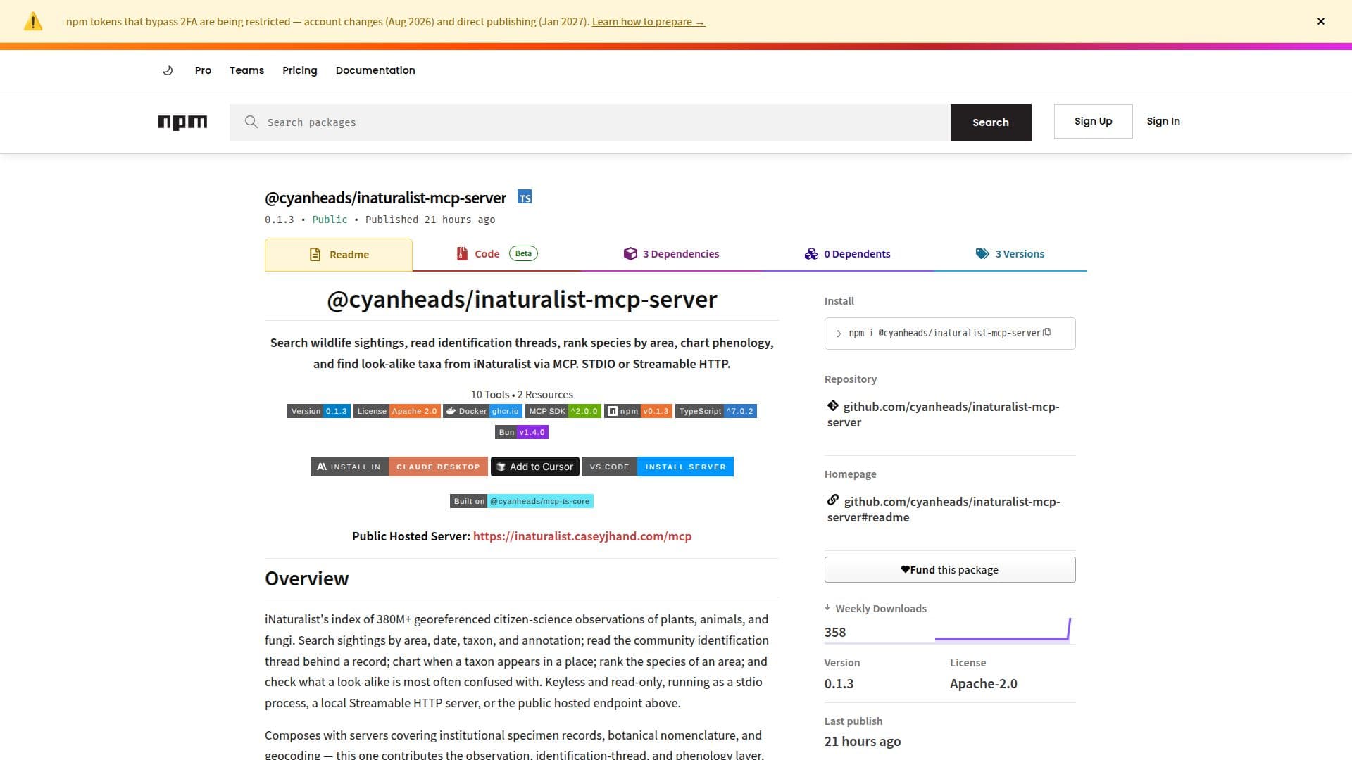Tangkapan layar iNaturalist MCP Server