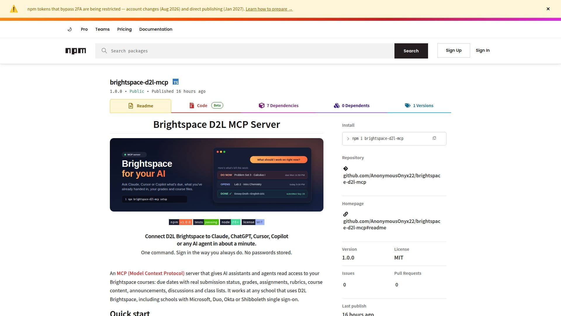 Скриншот Сервер Brightspace D2L MCP