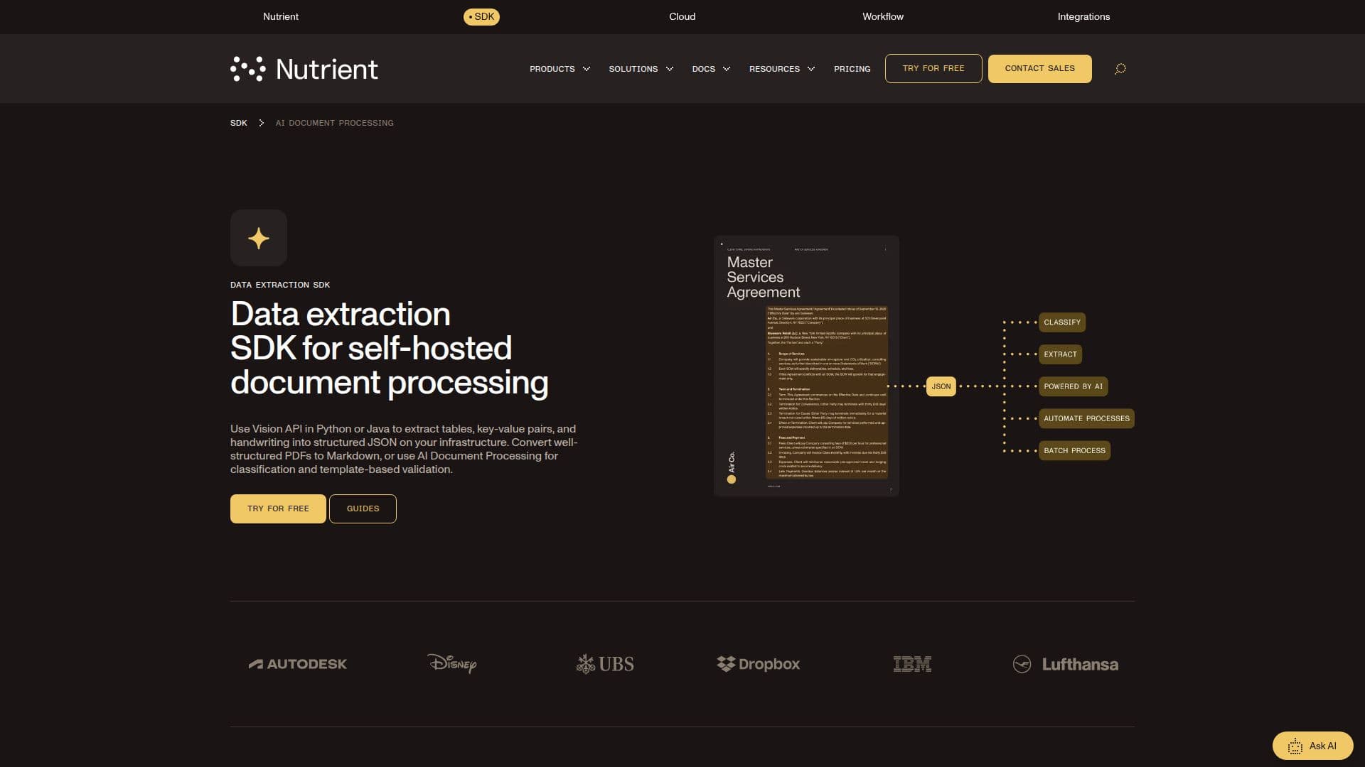 Nutrient AI 문서 처리 스크린샷