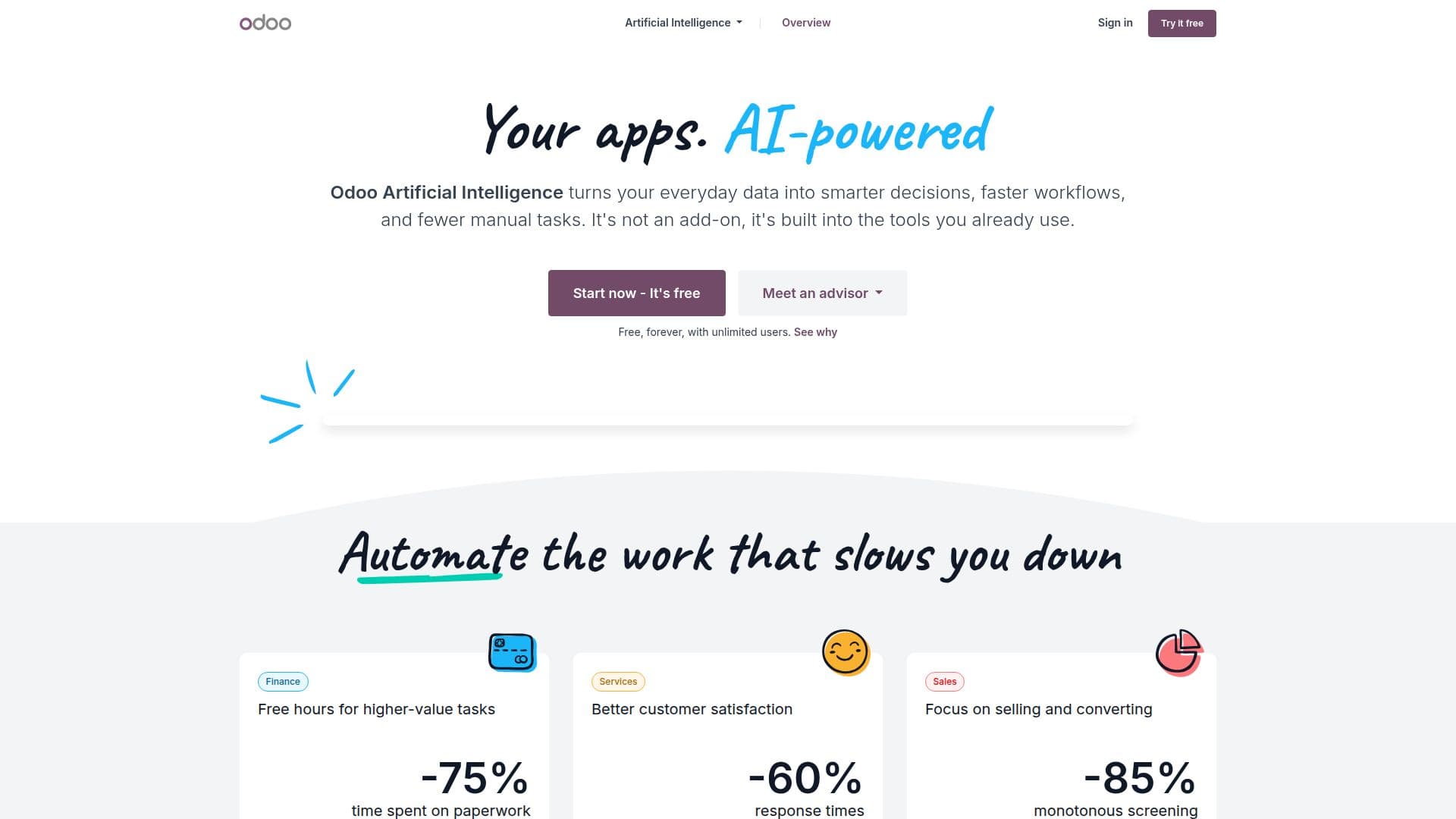 Capture d’écran de Solutions AI Odoo