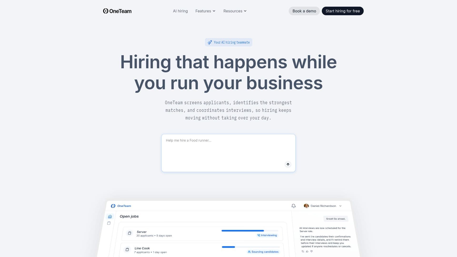OneTeam AI Hiring Assistant screenshot