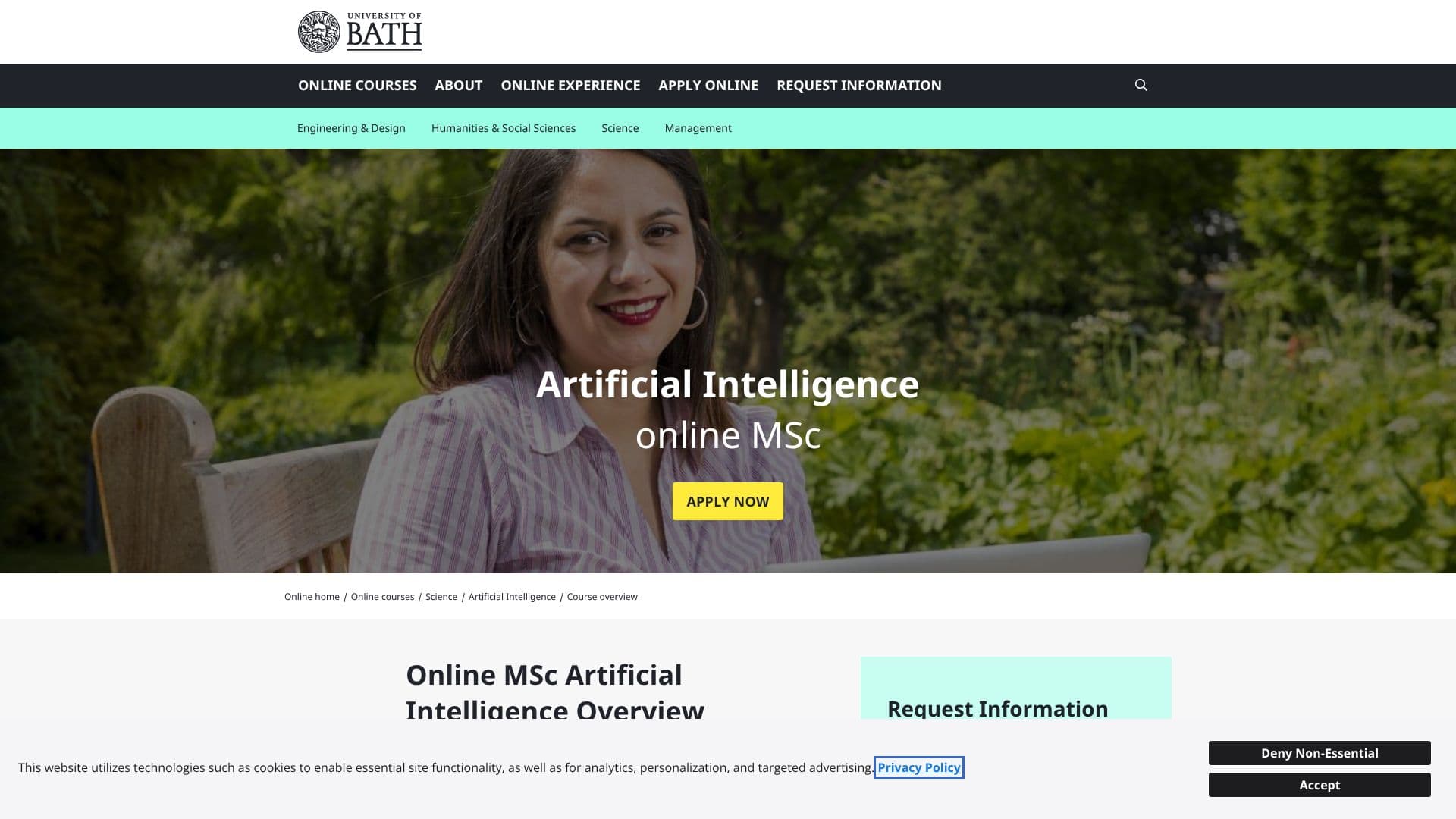 Captura de pantalla de University of Bath Online MSc in Artificial Intelligence