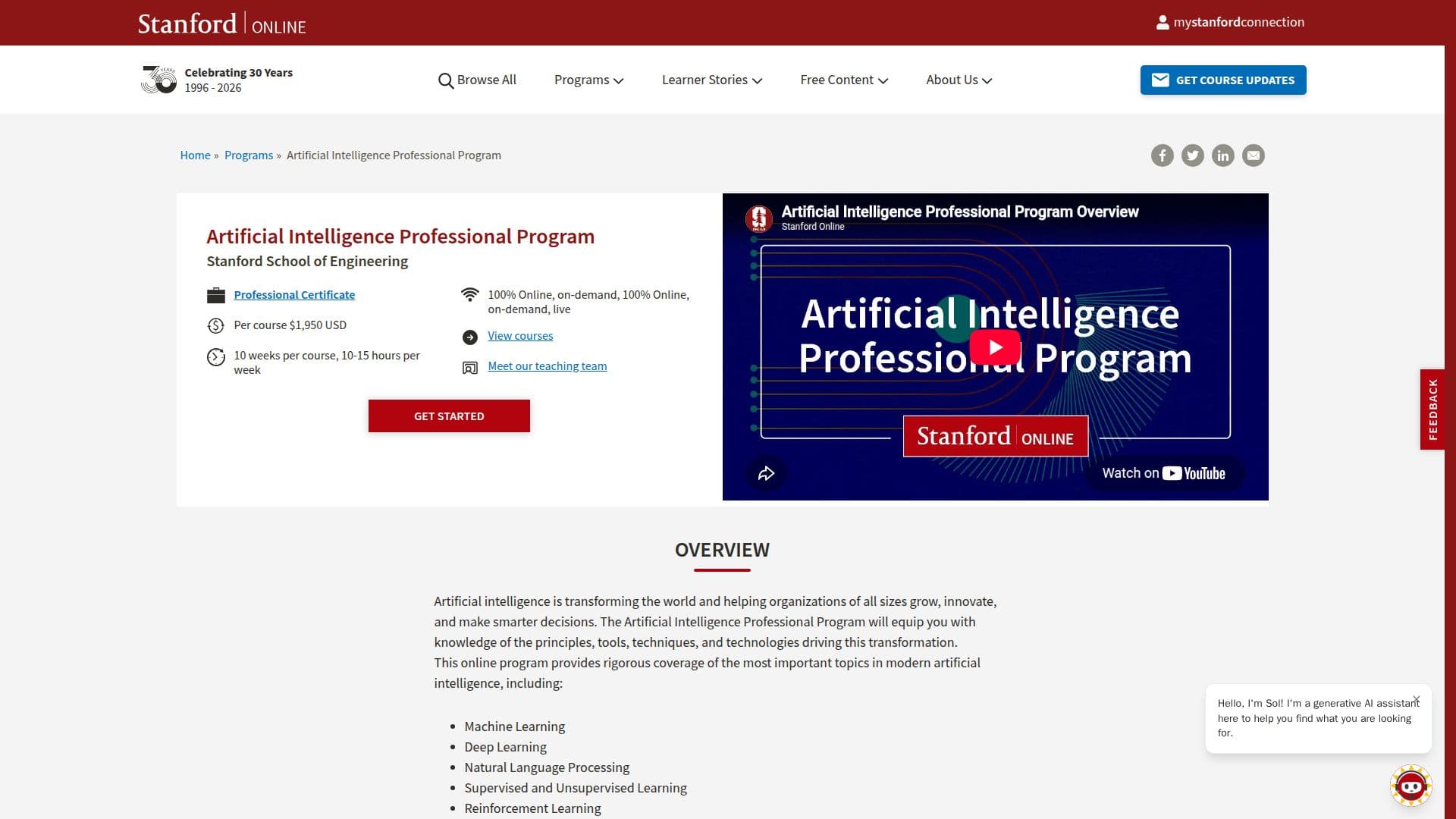 Stanford AI Professional Program screenshot