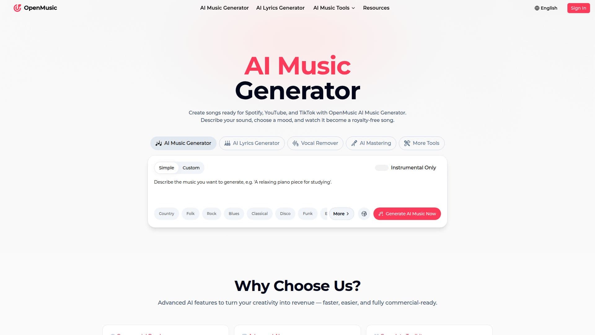 Captura de pantalla de OpenMusic AI