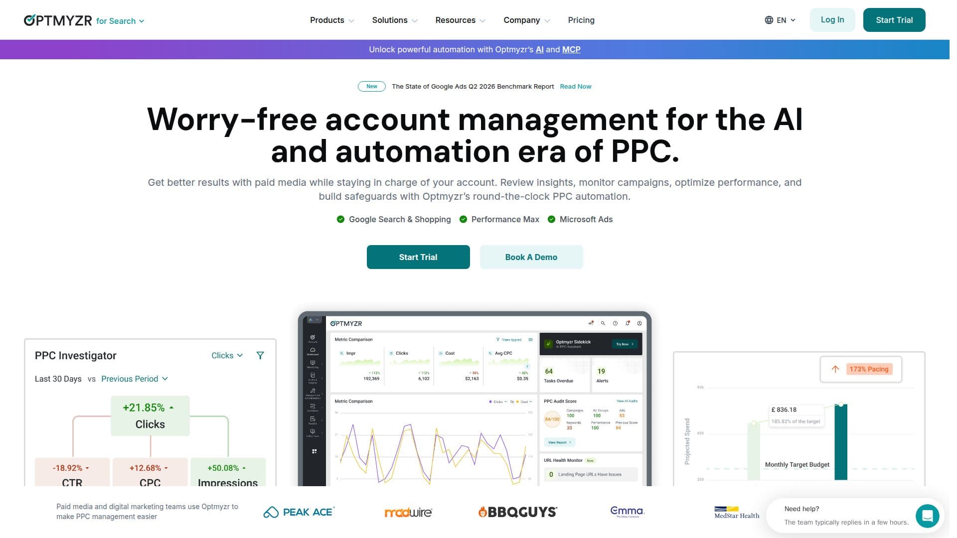 Optmyzr PPC管理ソフトウェア screenshot