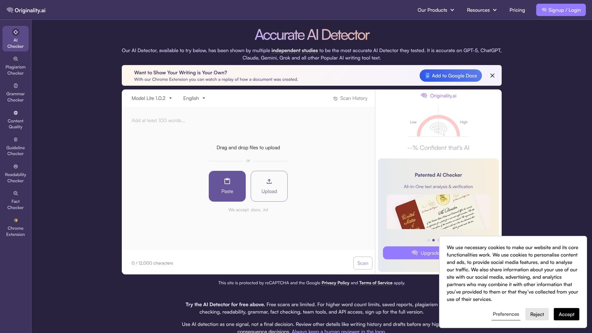 Originality.ai AI Detector 스크린샷