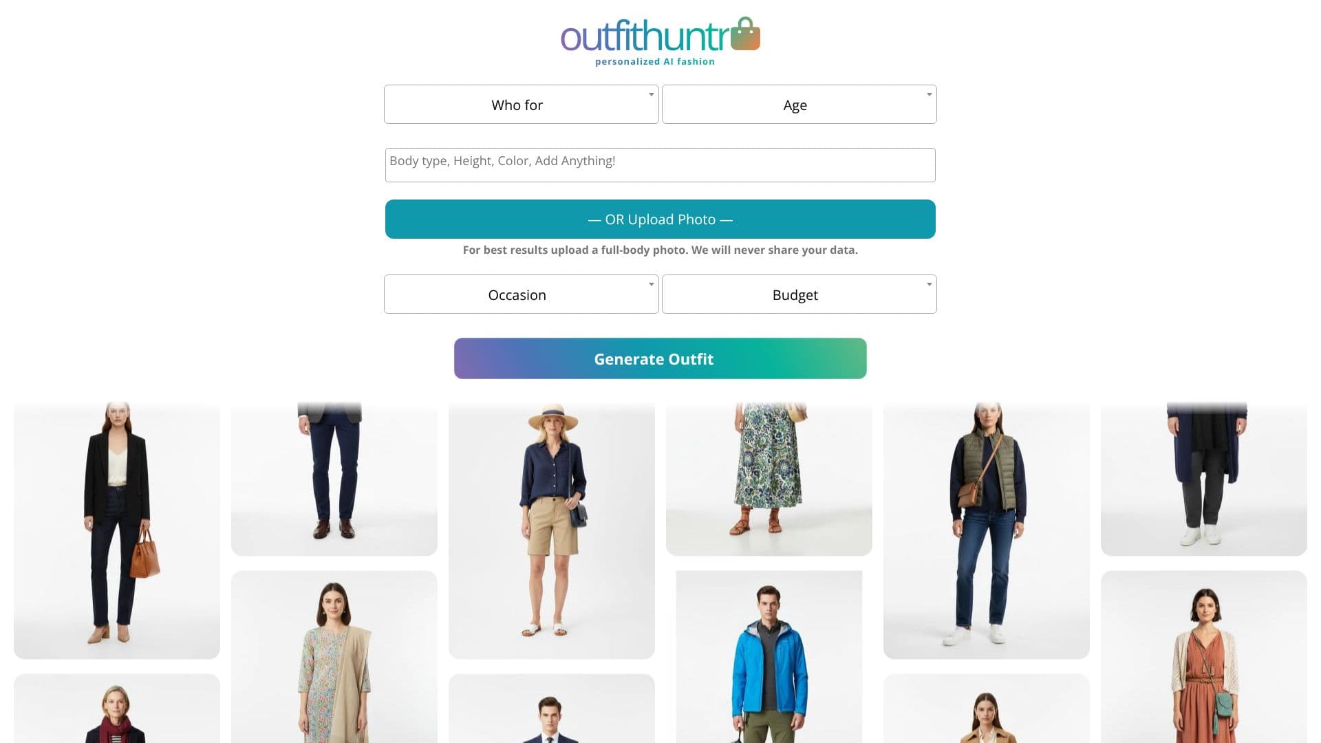 Screenshot von OutfitHuntr KI-Outfit-Generator