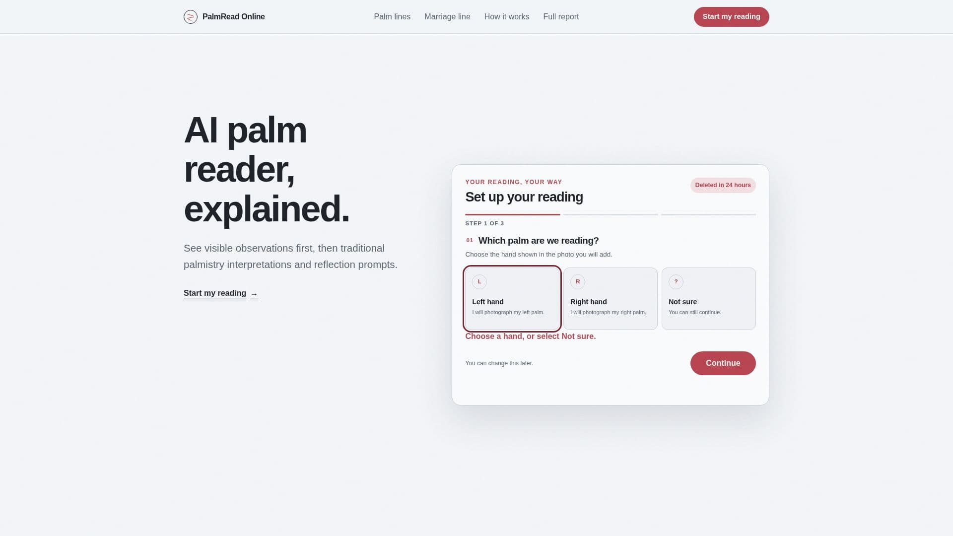 Screenshot von PalmRead Online AI Palm Reader