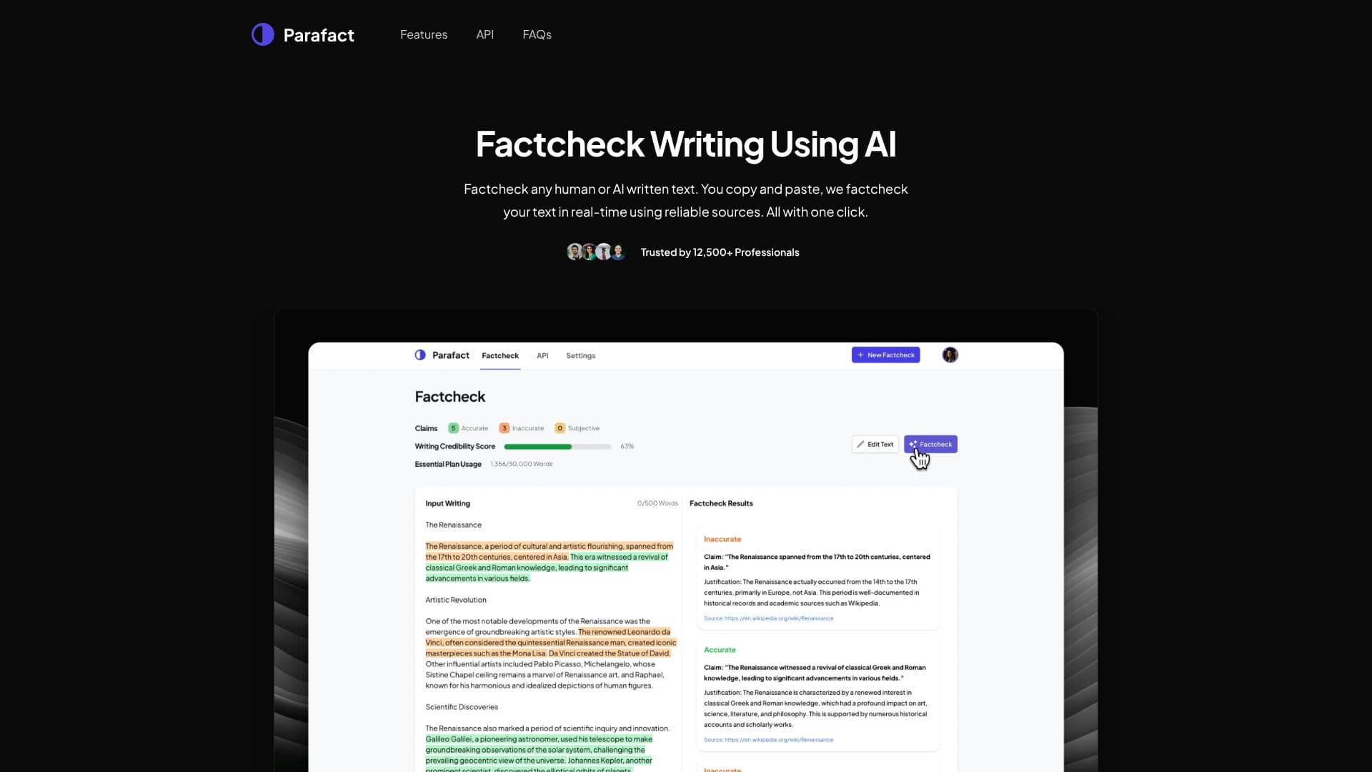 Captura de tela do Parafact - Verificador de Fatos com IA