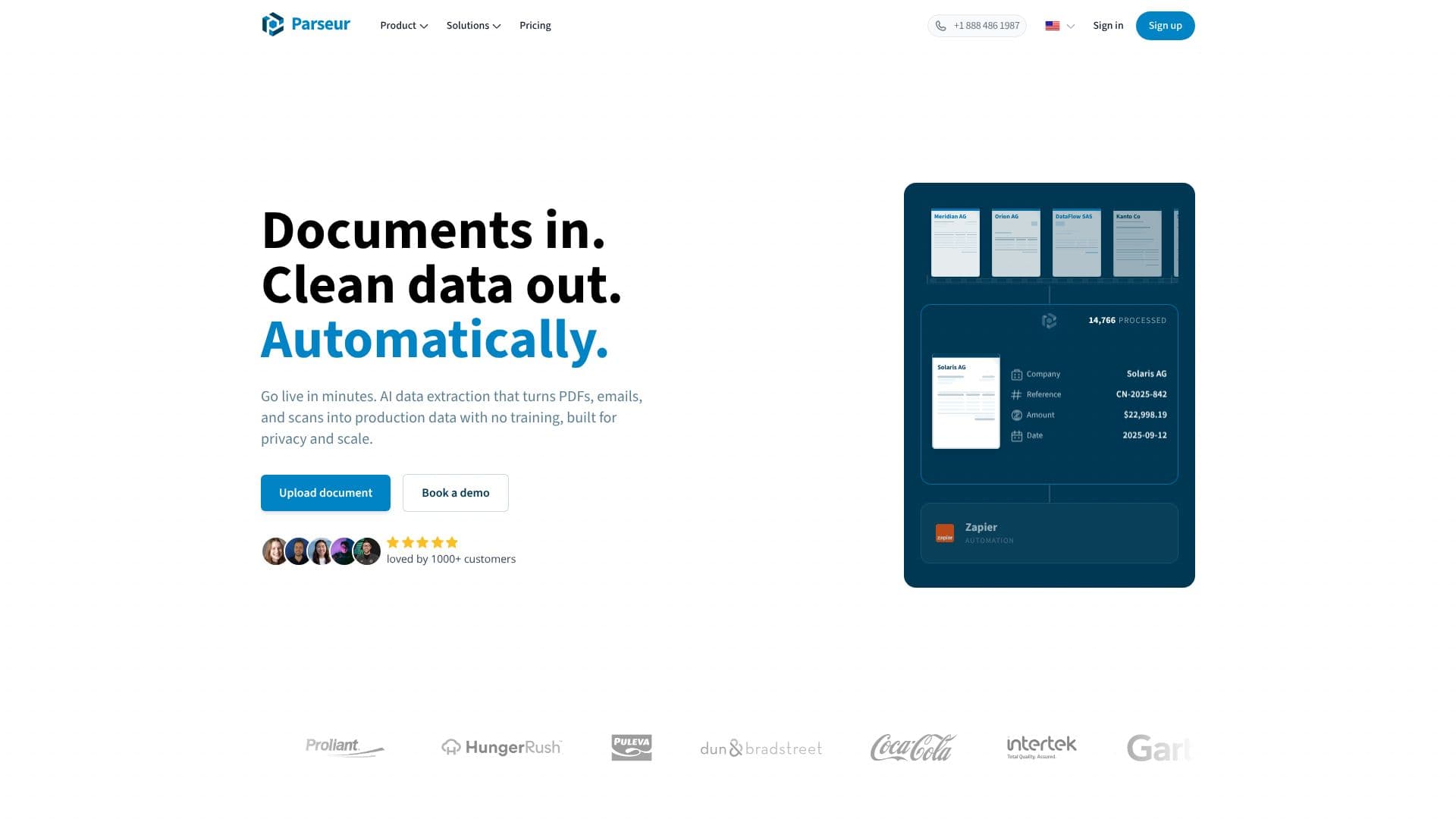 Screenshot von Parseur KI-Datenextraktion